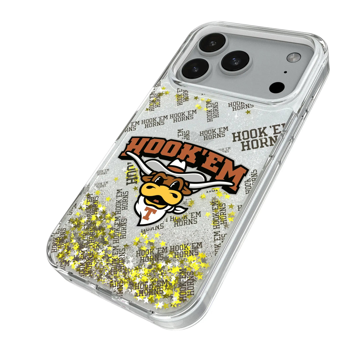 University of Texas Longhorns Quadtile iPhone Glitter Phone Case for Apple iPhone - Isometric View#Device_iPhone 18 Pro