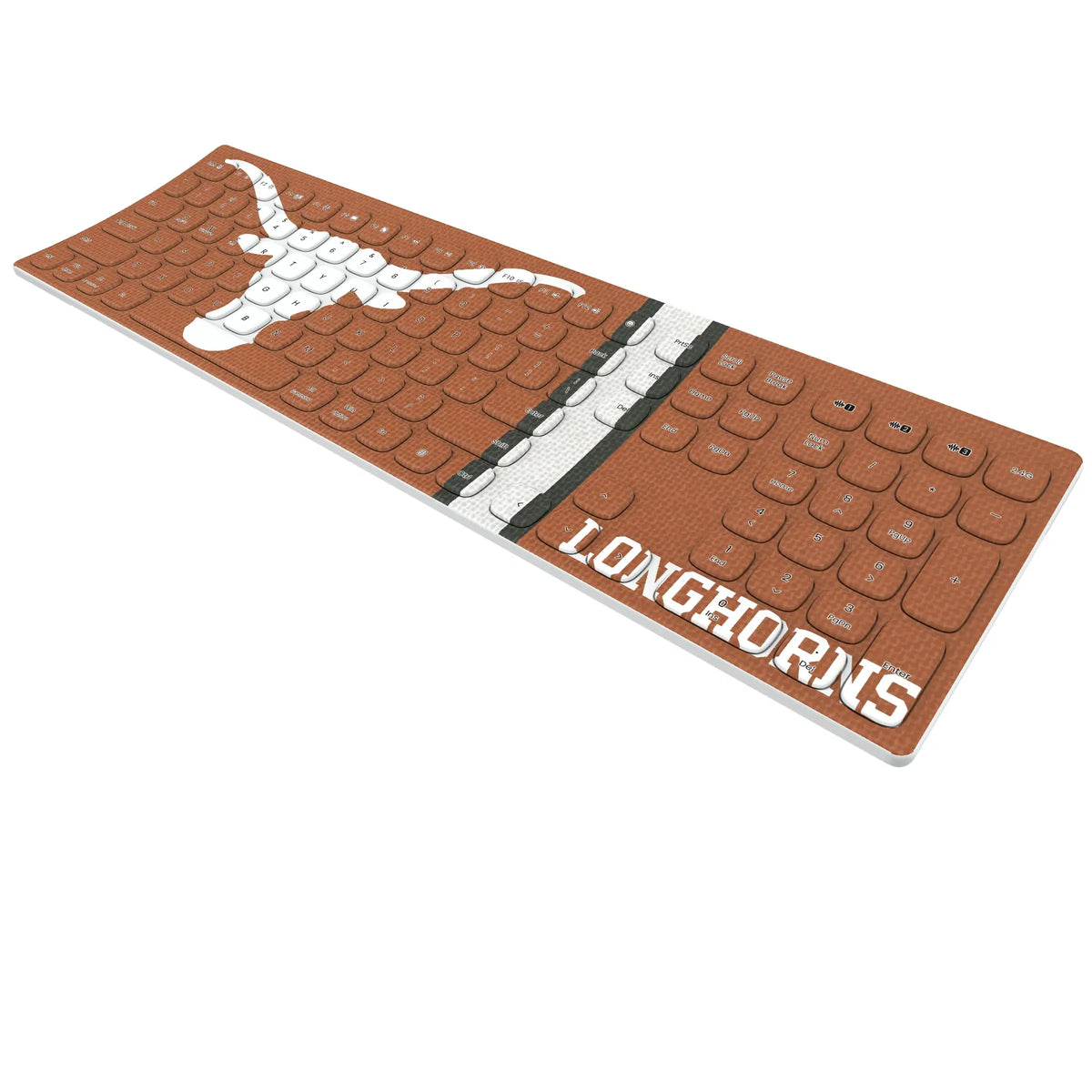 University of Texas Longhorns Stripe KKB605 Curved Wireless Keyboard - Isometric View