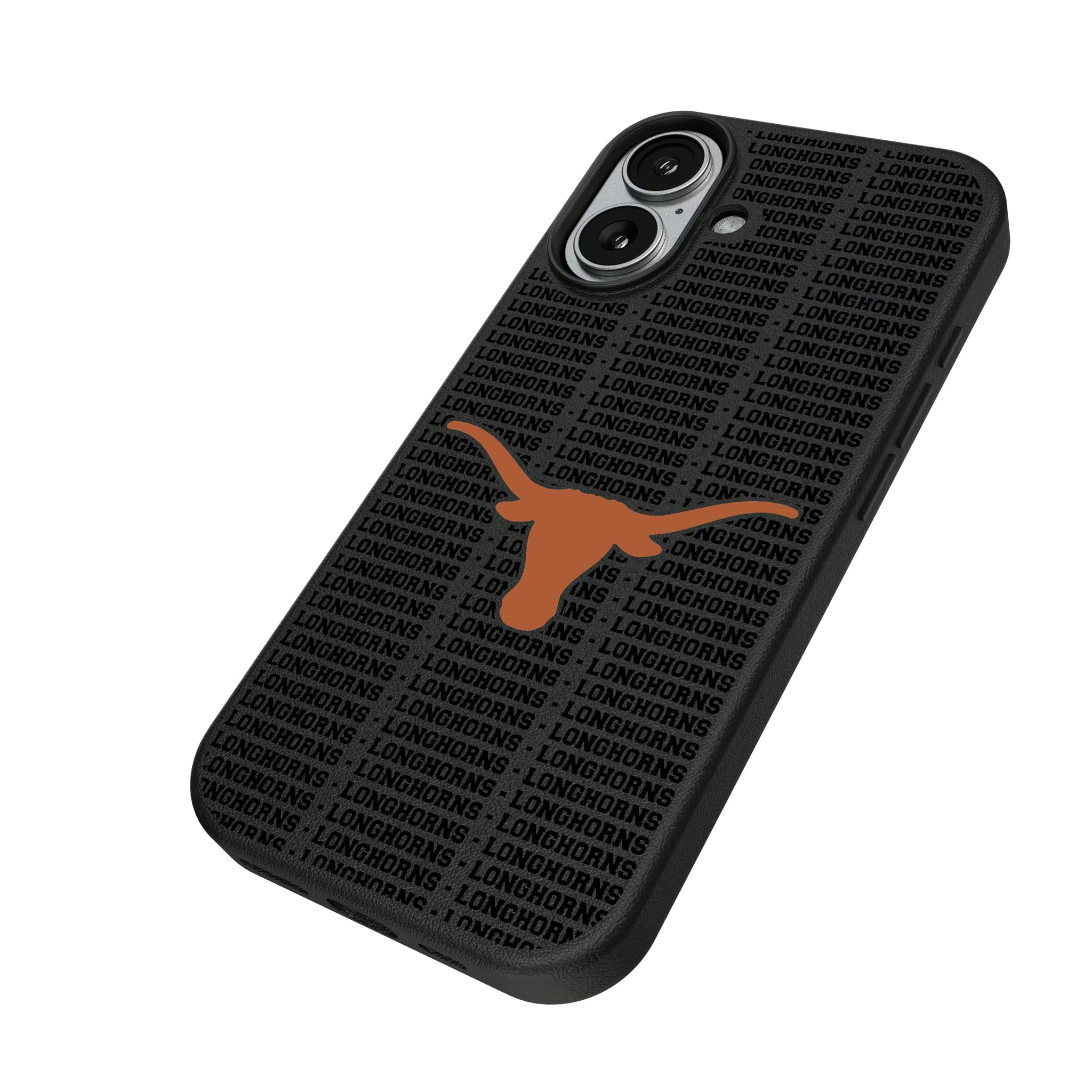 University of Texas Longhorns Text Backdrop iPhone MagSafe Compatible Phone Case for Apple iPhone - Isometric View#Device_iPhone 17
