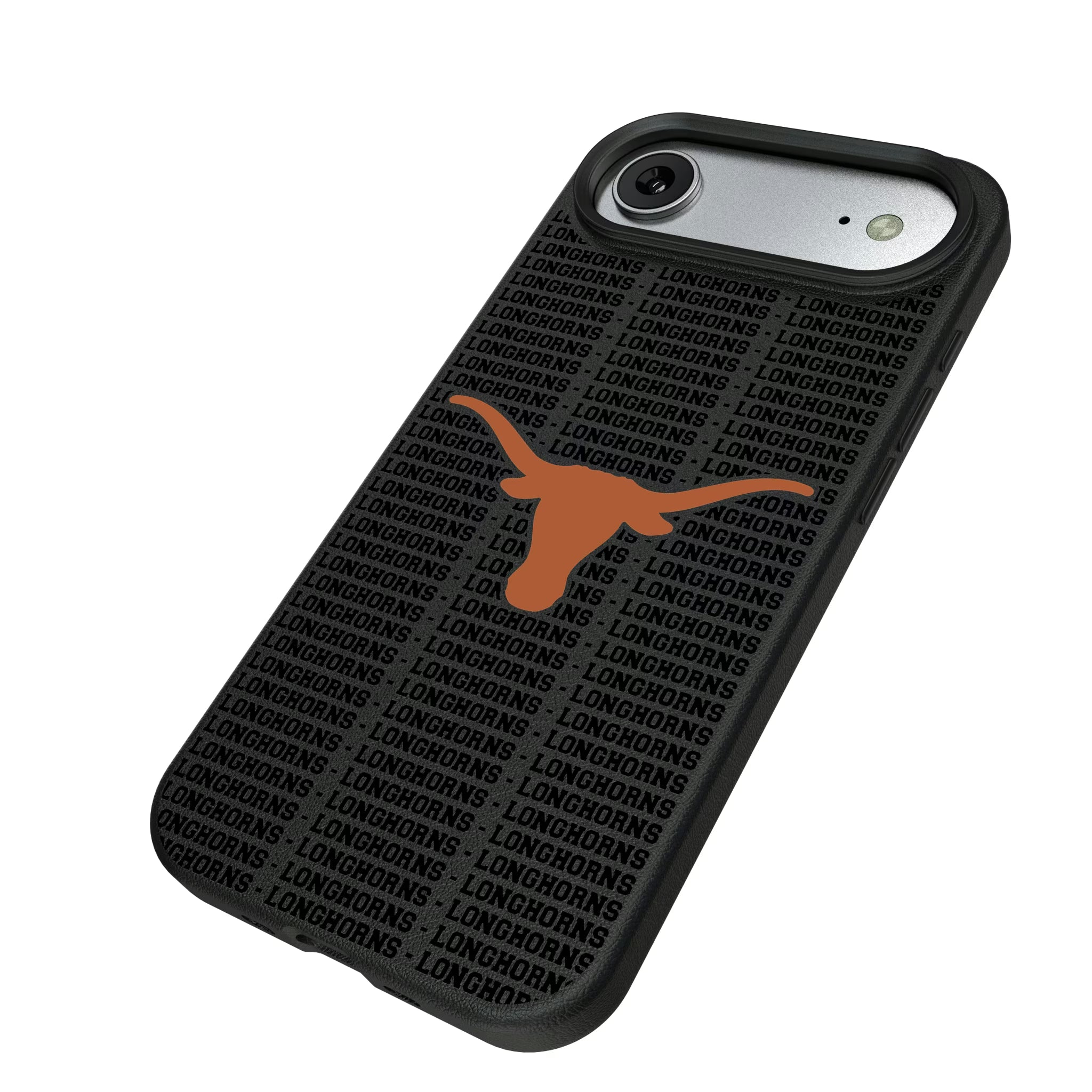 University of Texas Longhorns Text Backdrop iPhone MagSafe Compatible Phone Case for Apple iPhone - Isometric View#Device_iPhone Air