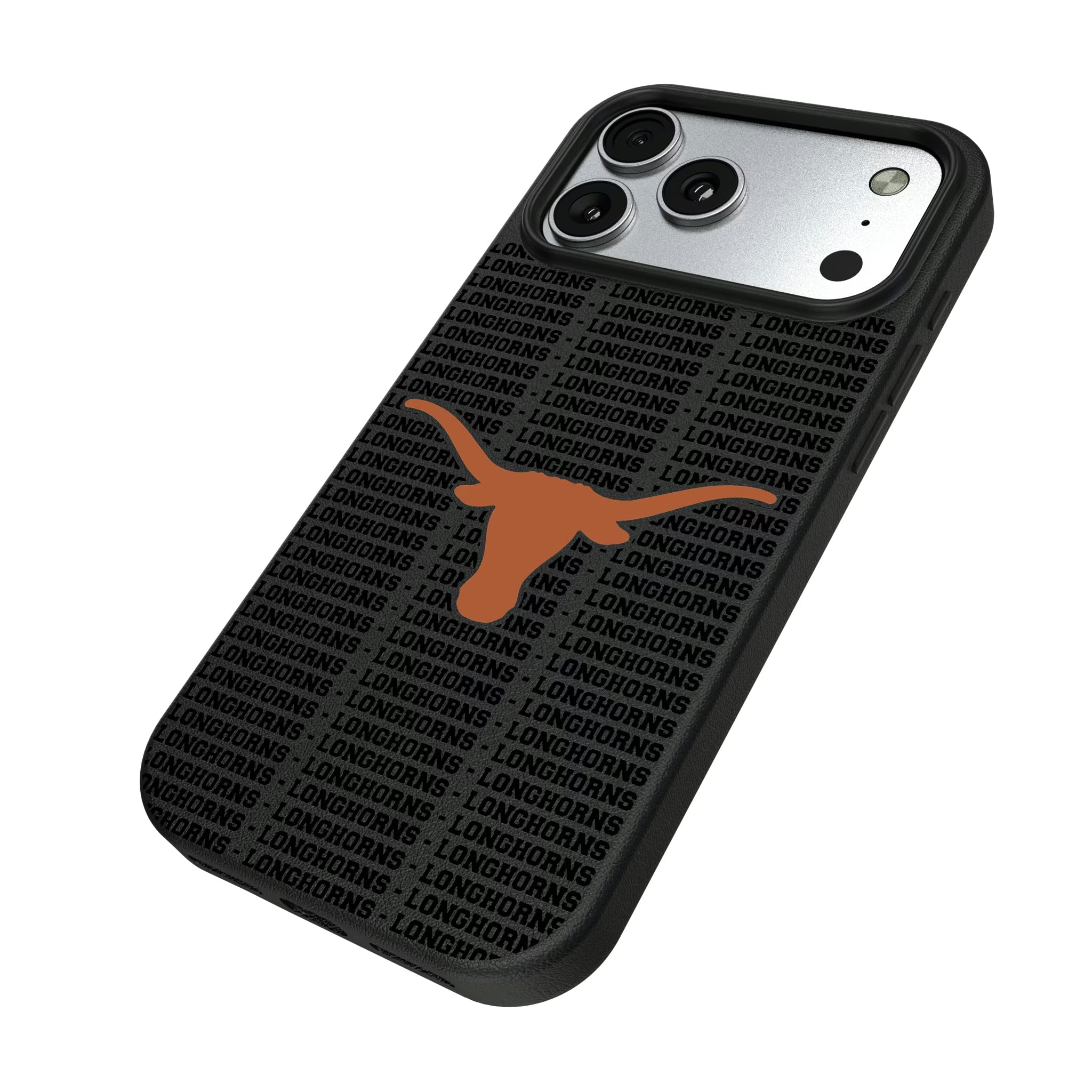 University of Texas Longhorns Text Backdrop iPhone MagSafe Compatible Phone Case for Apple iPhone - Isometric View#Device_iPhone 17 Pro Max