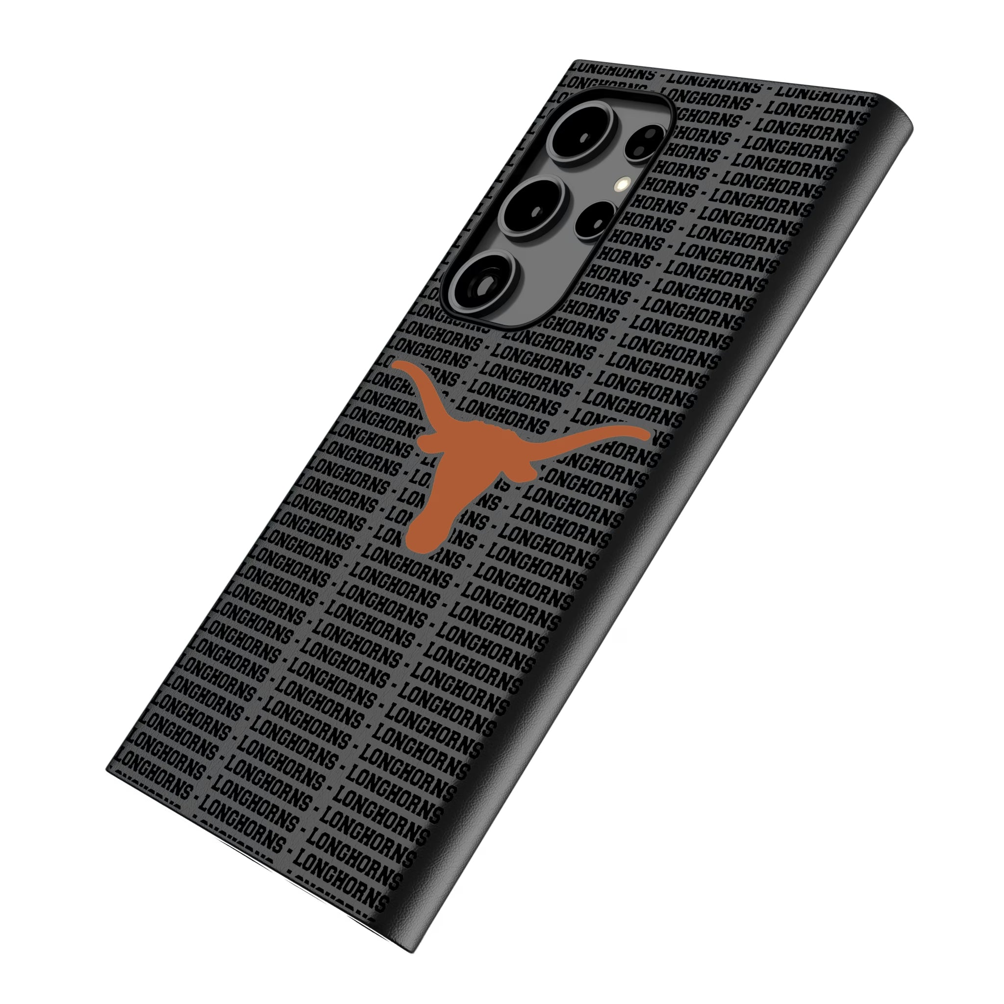 University of Texas Longhorns Text Backdrop Galaxy MagSafe Compatible Phone Case for Samsung Galaxy - Isometric View