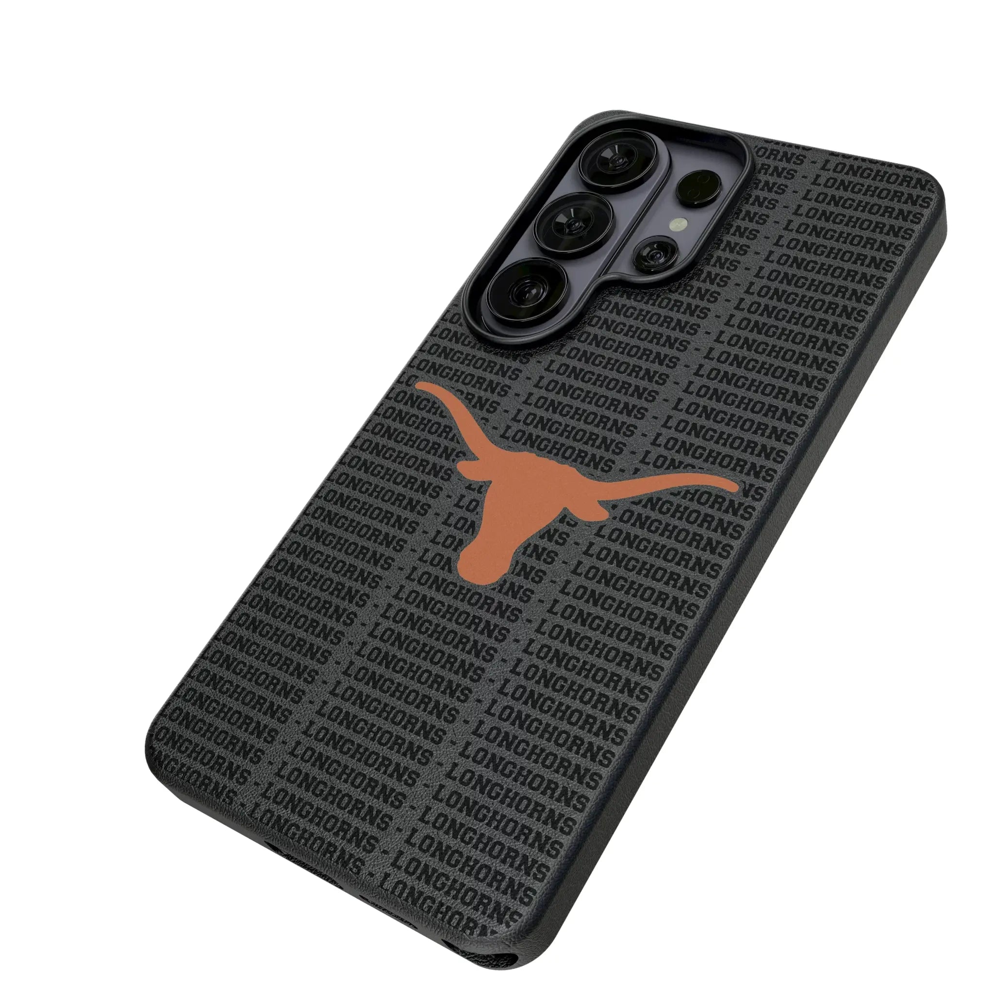 University of Texas Longhorns Text Backdrop Galaxy MagSafe Compatible Phone Case for Samsung Galaxy - Isometric View#Device_Galaxy S26 Ultra