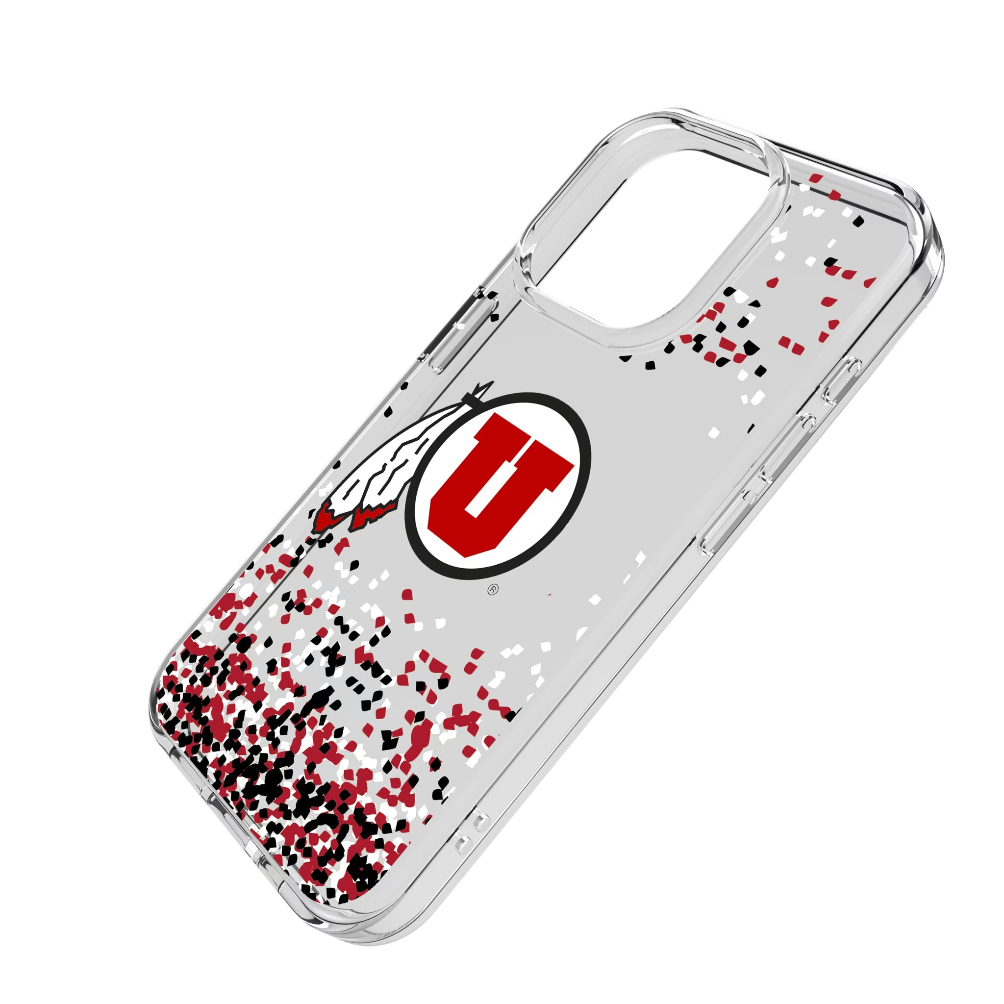 University of Utah Utes Confetti iPhone Clear Phone Case for Apple iPhone - Isometric View