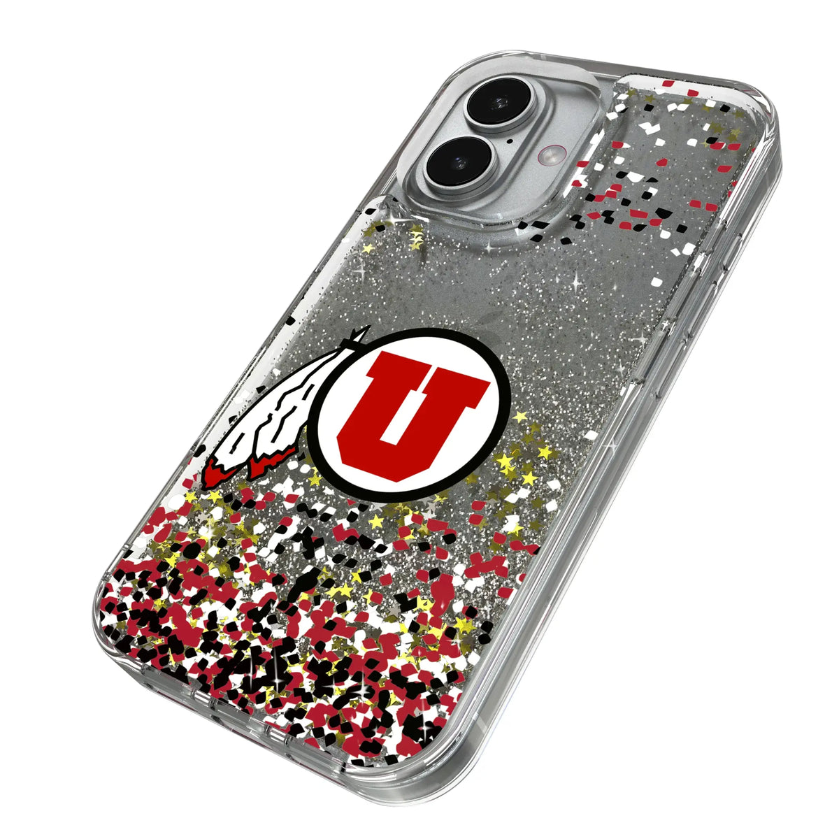 University of Utah Utes Confetti iPhone Glitter Phone Case for Apple iPhone - Isometric View#Device_iPhone 17