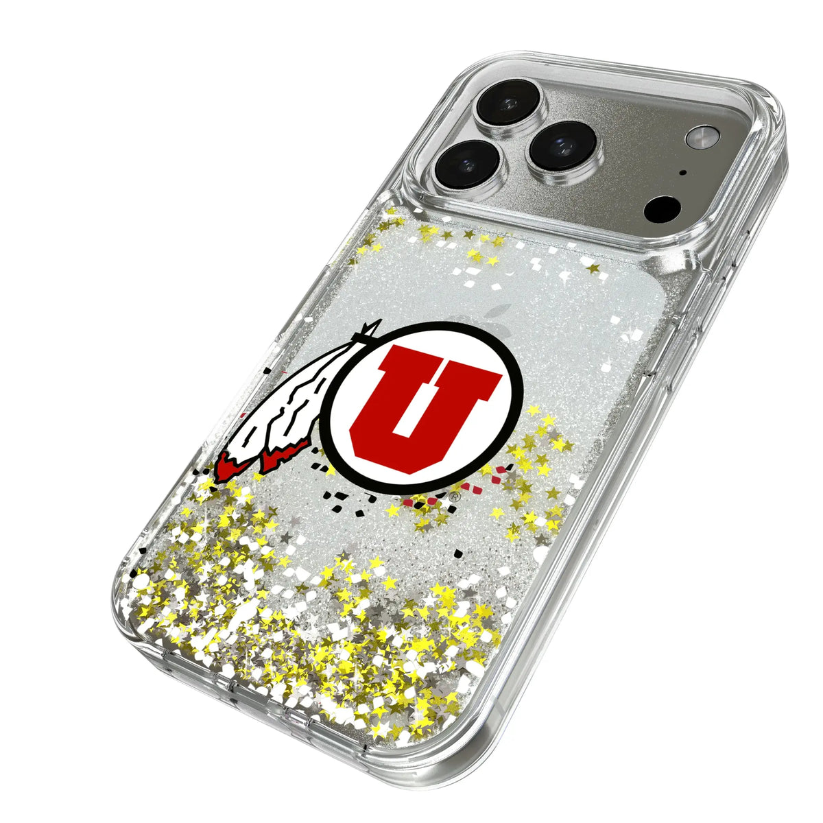 University of Utah Utes Confetti iPhone Glitter Phone Case for Apple iPhone - Isometric View#Device_iPhone 17 Pro