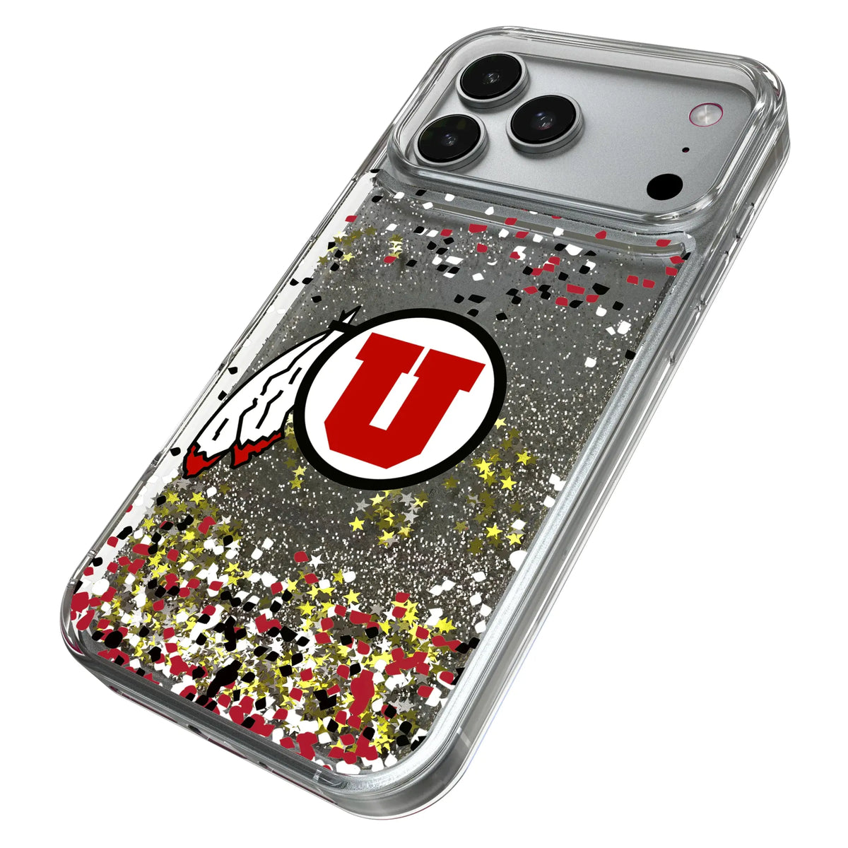 University of Utah Utes Confetti iPhone Glitter Phone Case for Apple iPhone - Isometric View#Device_iPhone 17 Pro Max
