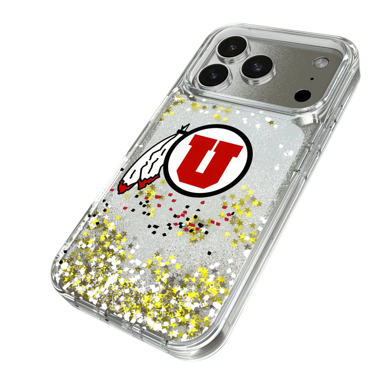 University of Utah Utes Confetti iPhone Glitter Phone Case for Apple iPhone - Isometric View#Device_iPhone 18 Pro
