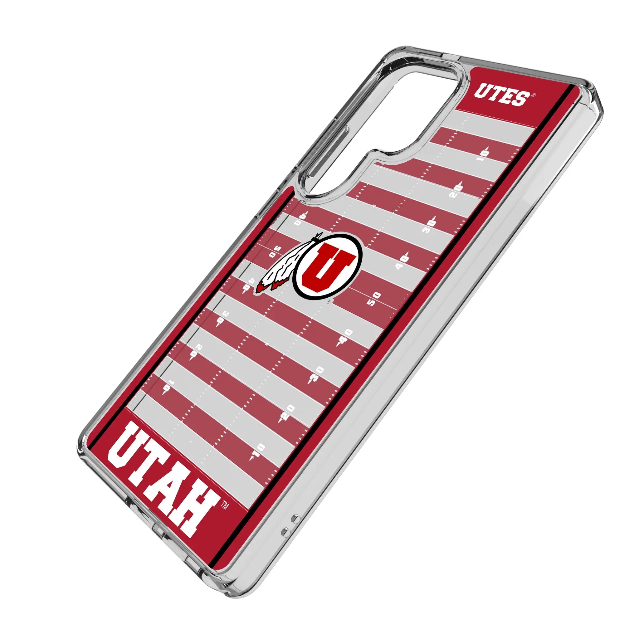 University of Utah Utes Field Galaxy Clear Phone Case for Samsung Galaxy - Isometric View#Device_Galaxy S25 Ultra