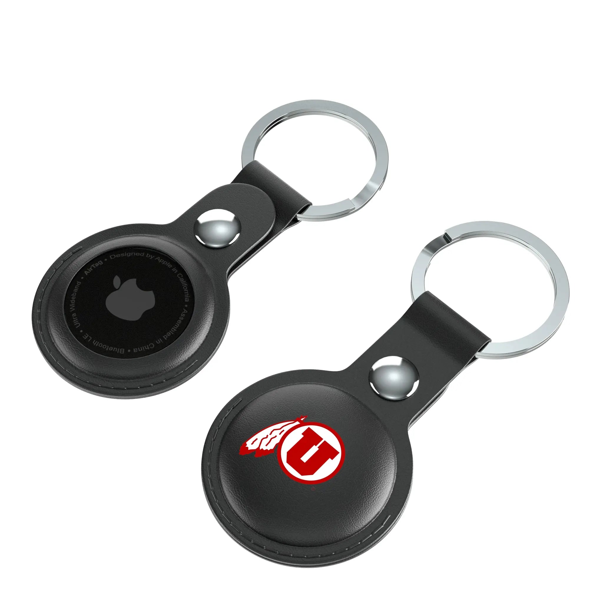 University of Utah Utes Insignia AirTag Black Airtag Holder 2-Pack - Isometric View