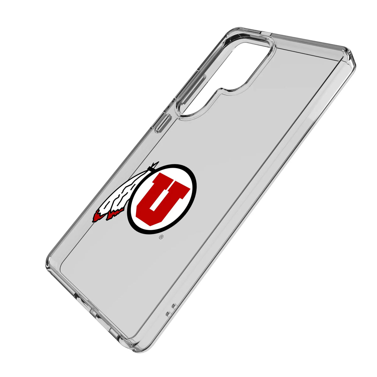 University of Utah Utes Insignia Galaxy Clear Phone Case for Samsung Galaxy - Isometric View#Device_Galaxy S25 Ultra