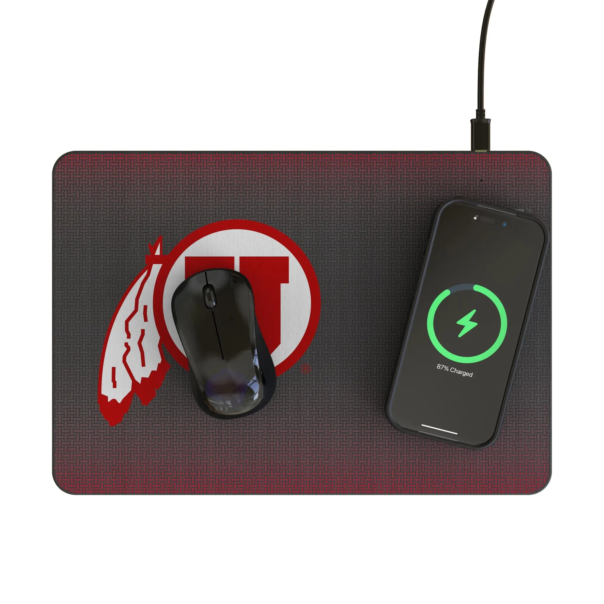 University of Utah Utes Linen 15-Watt Wireless Charger and Mouse Pad - Lifestyle