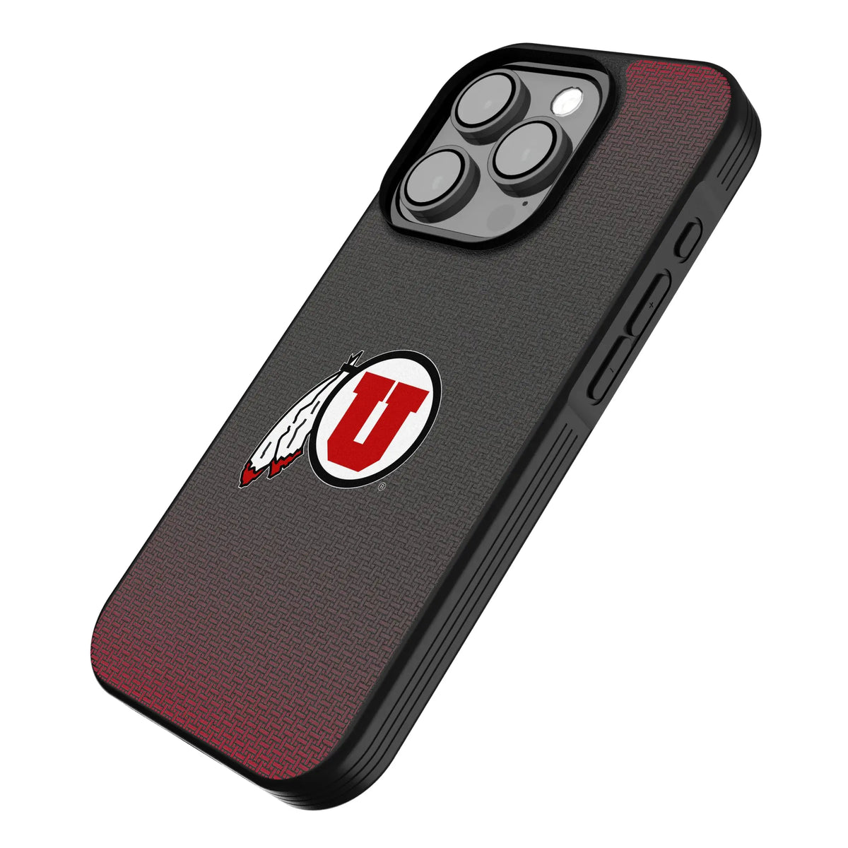University of Utah Utes Linen iPhone Bump Phone Case for Apple iPhone - Isometric View#Device_iPhone 15 Pro