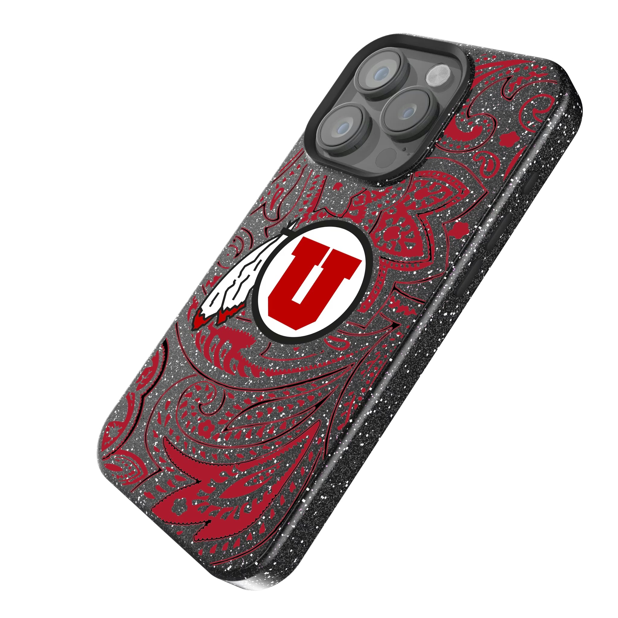 University of Utah Utes Paisley iPhone Bling Phone Case for Apple iPhone - Isometric View