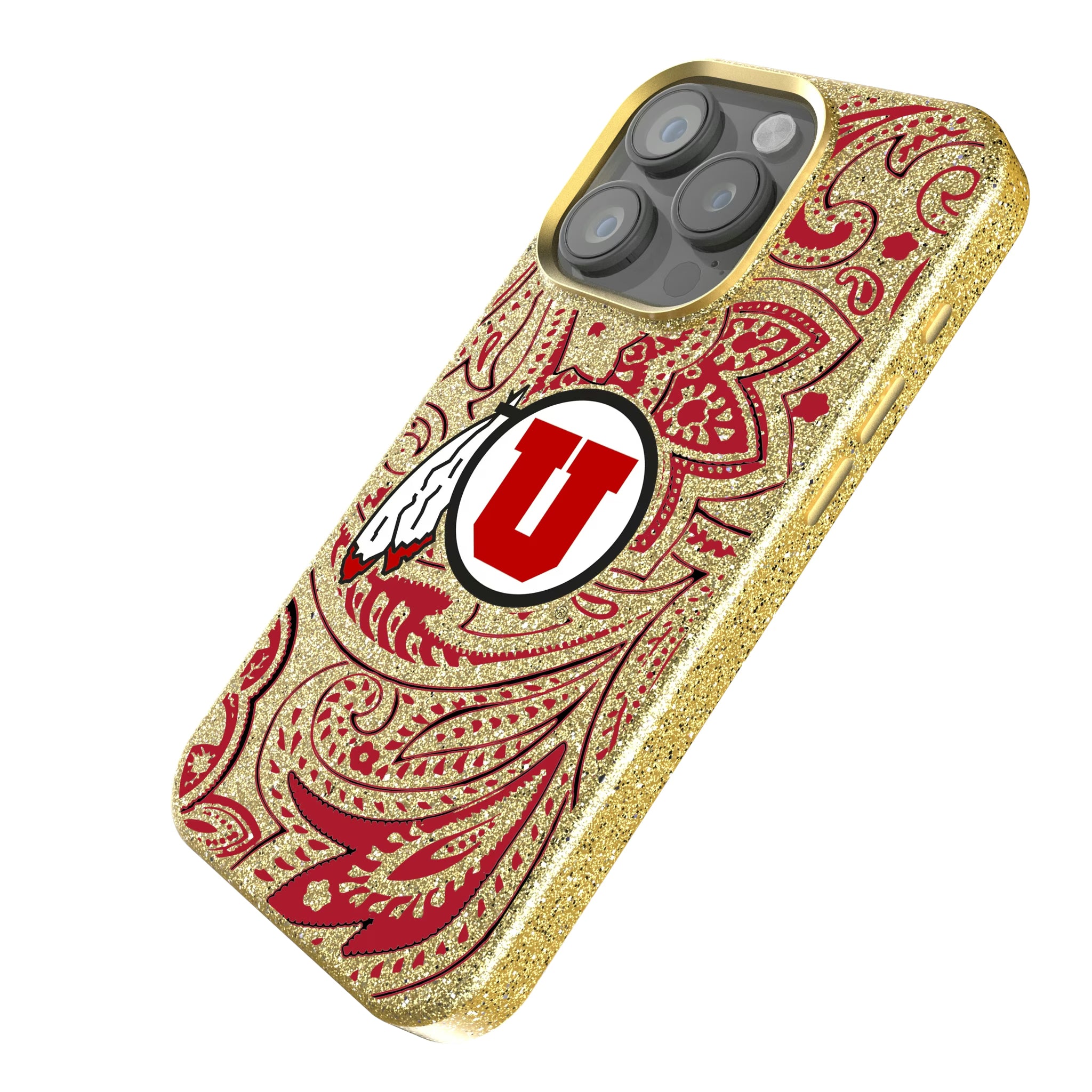 University of Utah Utes Paisley iPhone Bling Phone Case for Apple iPhone - Isometric View
