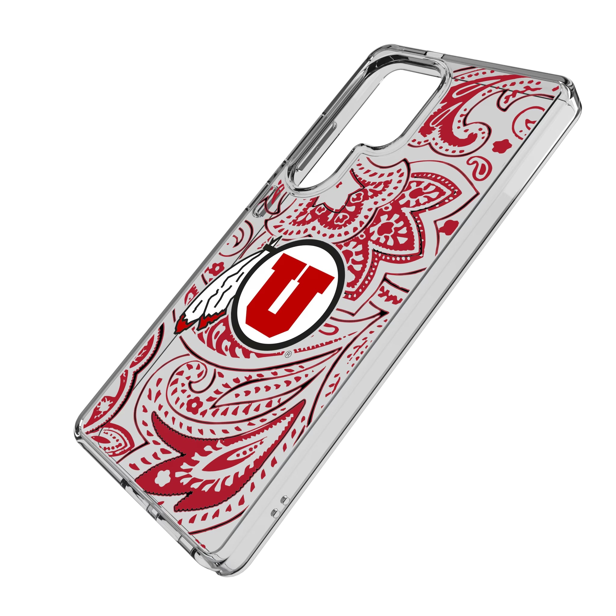 University of Utah Utes Paisley Galaxy Clear Phone Case for Samsung Galaxy - Isometric View