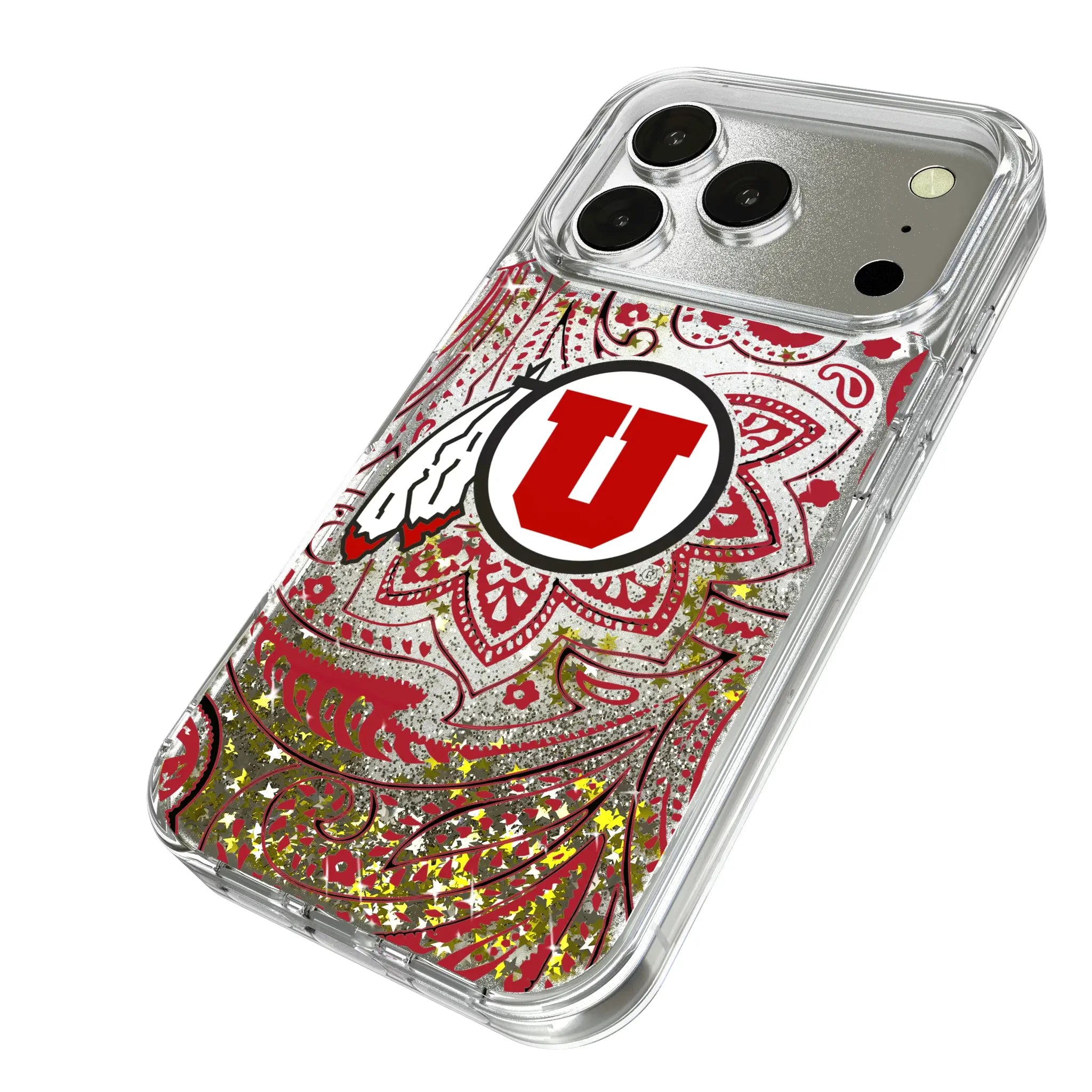 University of Utah Utes Paisley iPhone Glitter Phone Case for Apple iPhone - Isometric View