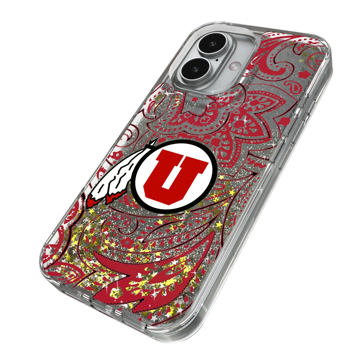 University of Utah Utes Paisley iPhone Glitter Phone Case for Apple iPhone - Isometric View#Device_iPhone 17