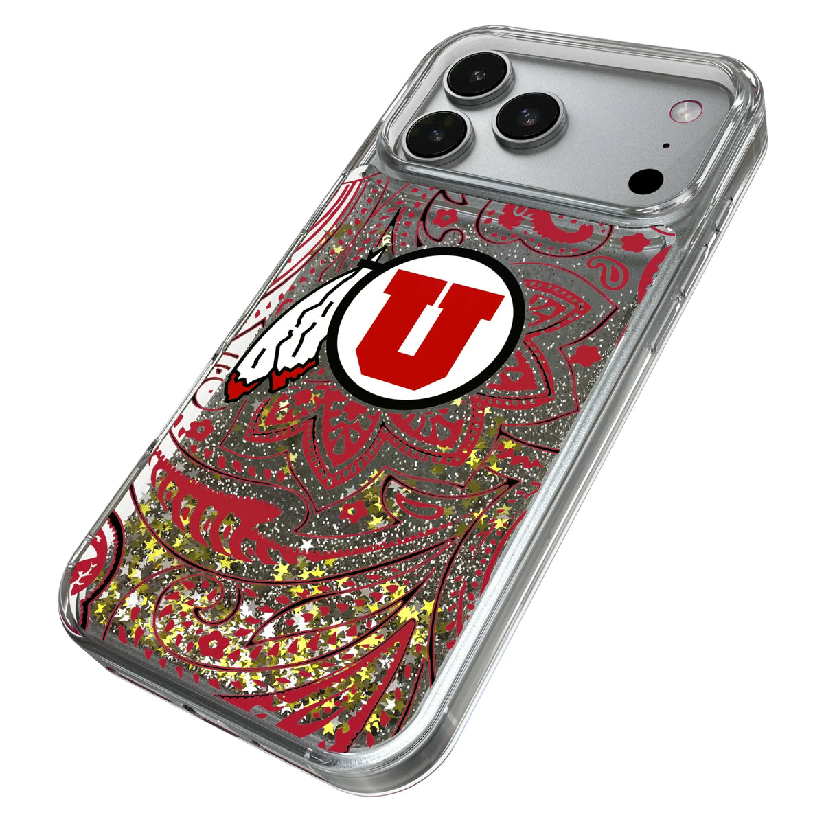 University of Utah Utes Paisley iPhone Glitter Phone Case for Apple iPhone - Isometric View#Device_iPhone 18 Pro Max