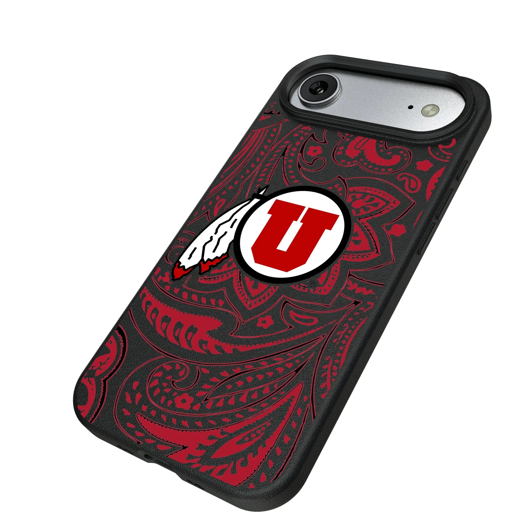 University of Utah Utes Paisley iPhone MagSafe Compatible Phone Case for Apple iPhone - Isometric View#Device_iPhone Air