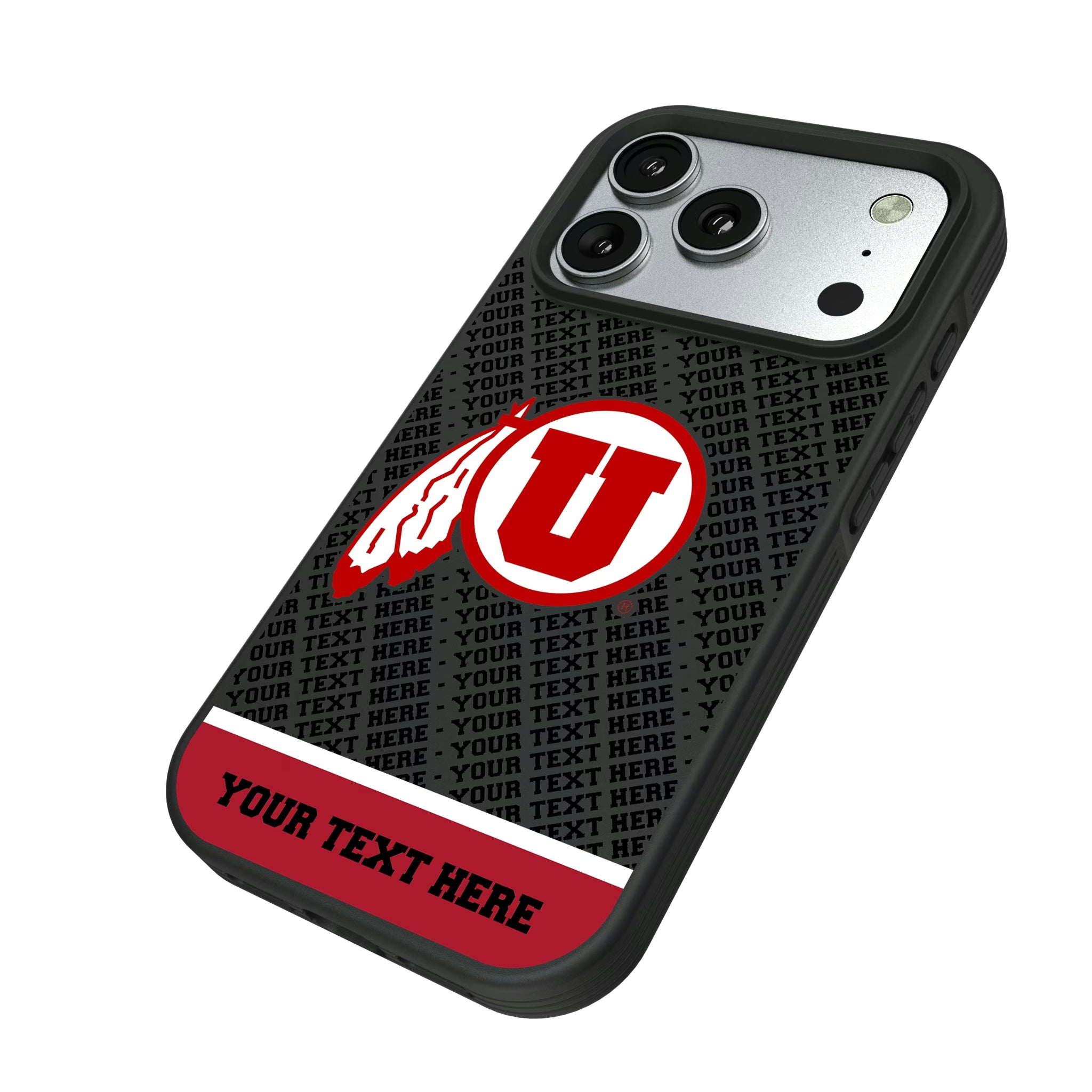 University of Utah Utes Personalized EndZone Plus iPhone Bump Phone Case for Apple iPhone - Isometric View#Device_iPhone 17 Pro