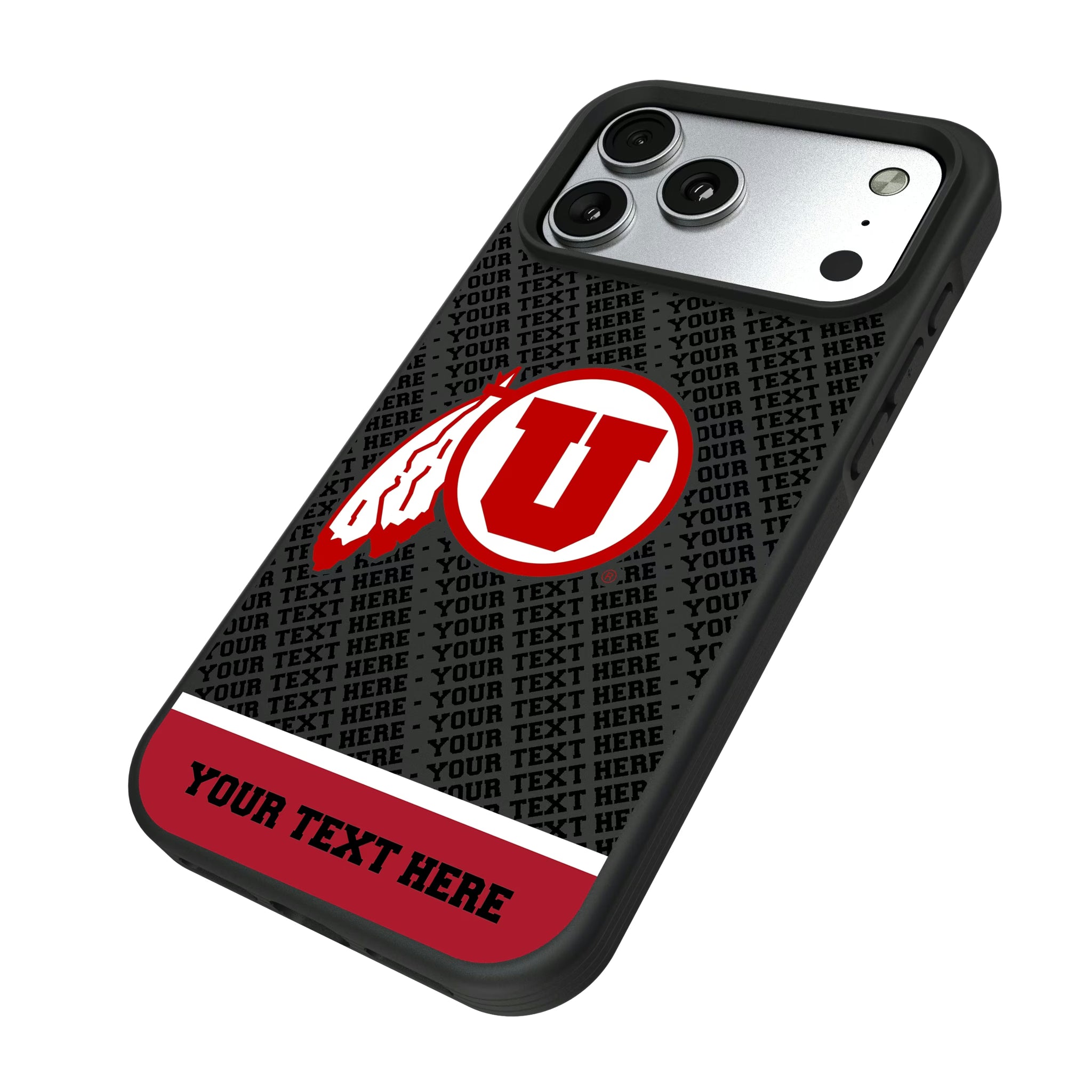 University of Utah Utes Personalized EndZone Plus iPhone Bump Phone Case for Apple iPhone - Isometric View#Device_iPhone 17 Pro Max