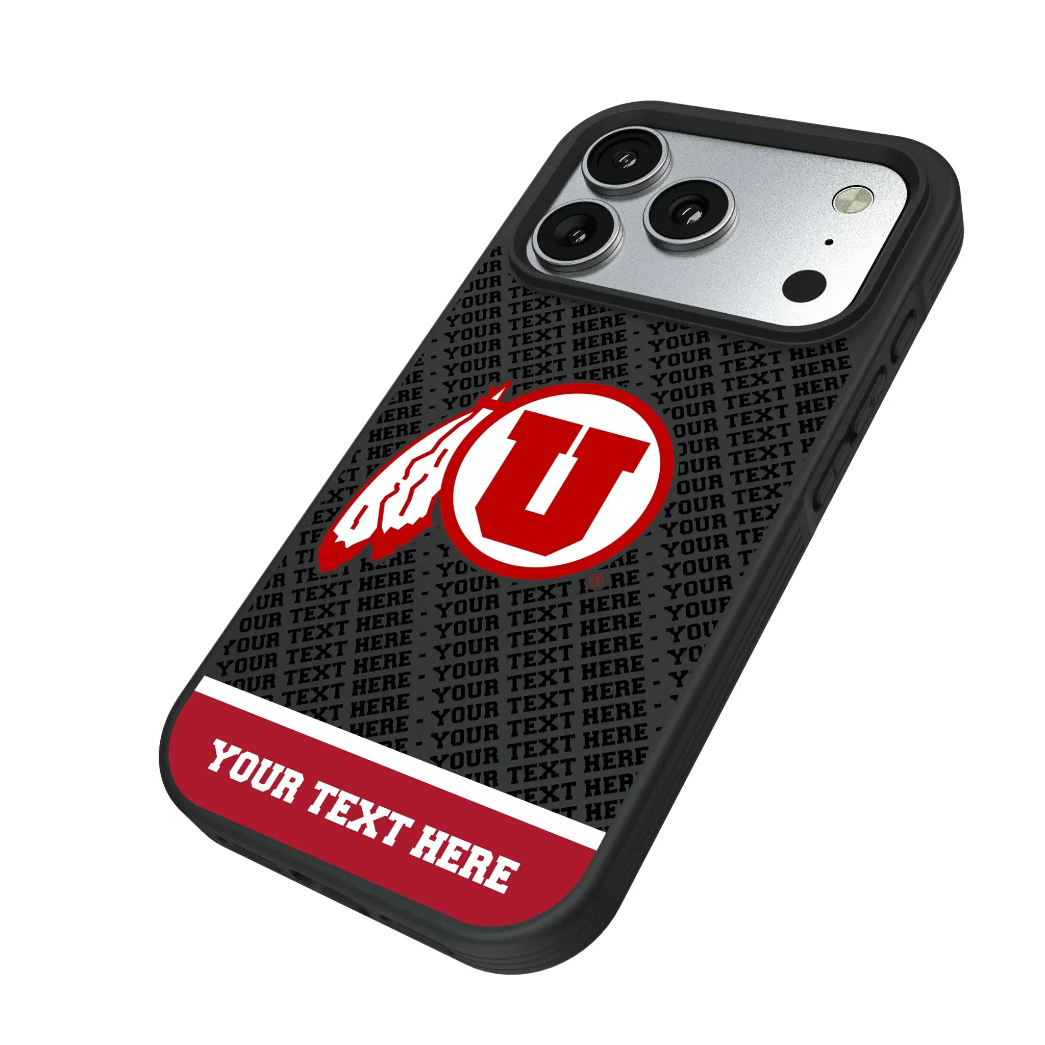 University of Utah Utes Personalized EndZone Plus iPhone Bump Phone Case for Apple iPhone - Isometric View#Device_iPhone 17 Pro