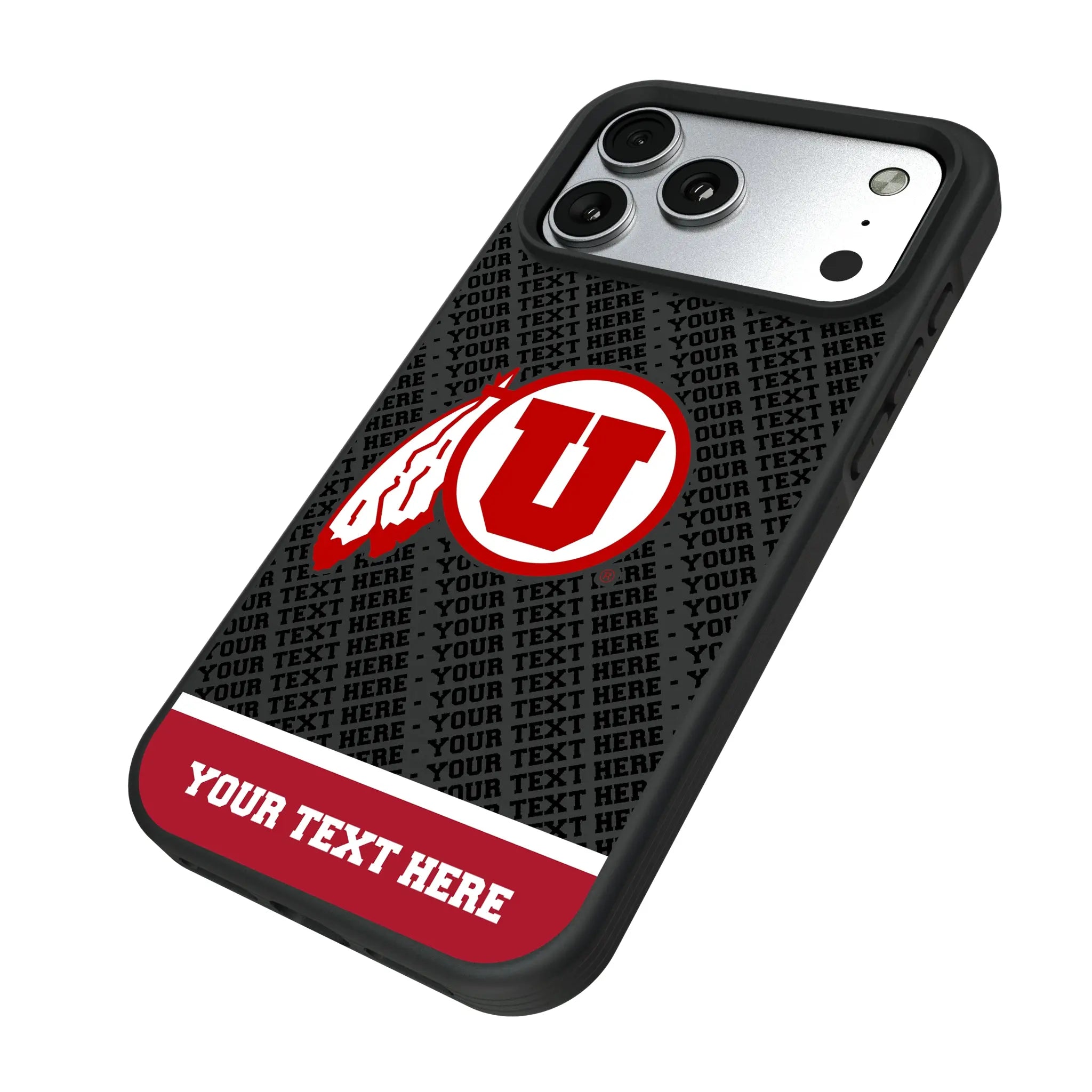 University of Utah Utes Personalized EndZone Plus iPhone Bump Phone Case for Apple iPhone - Isometric View#Device_iPhone 17 Pro Max