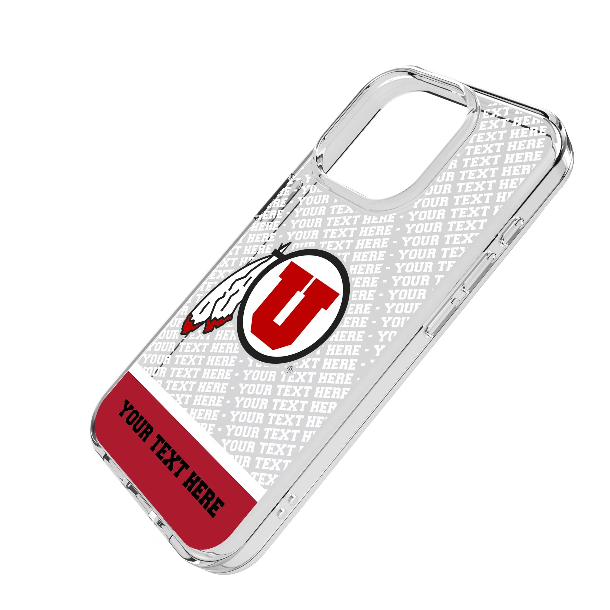 University of Utah Utes Personalized EndZone Plus iPhone Clear Phone Case for Apple iPhone - Isometric View