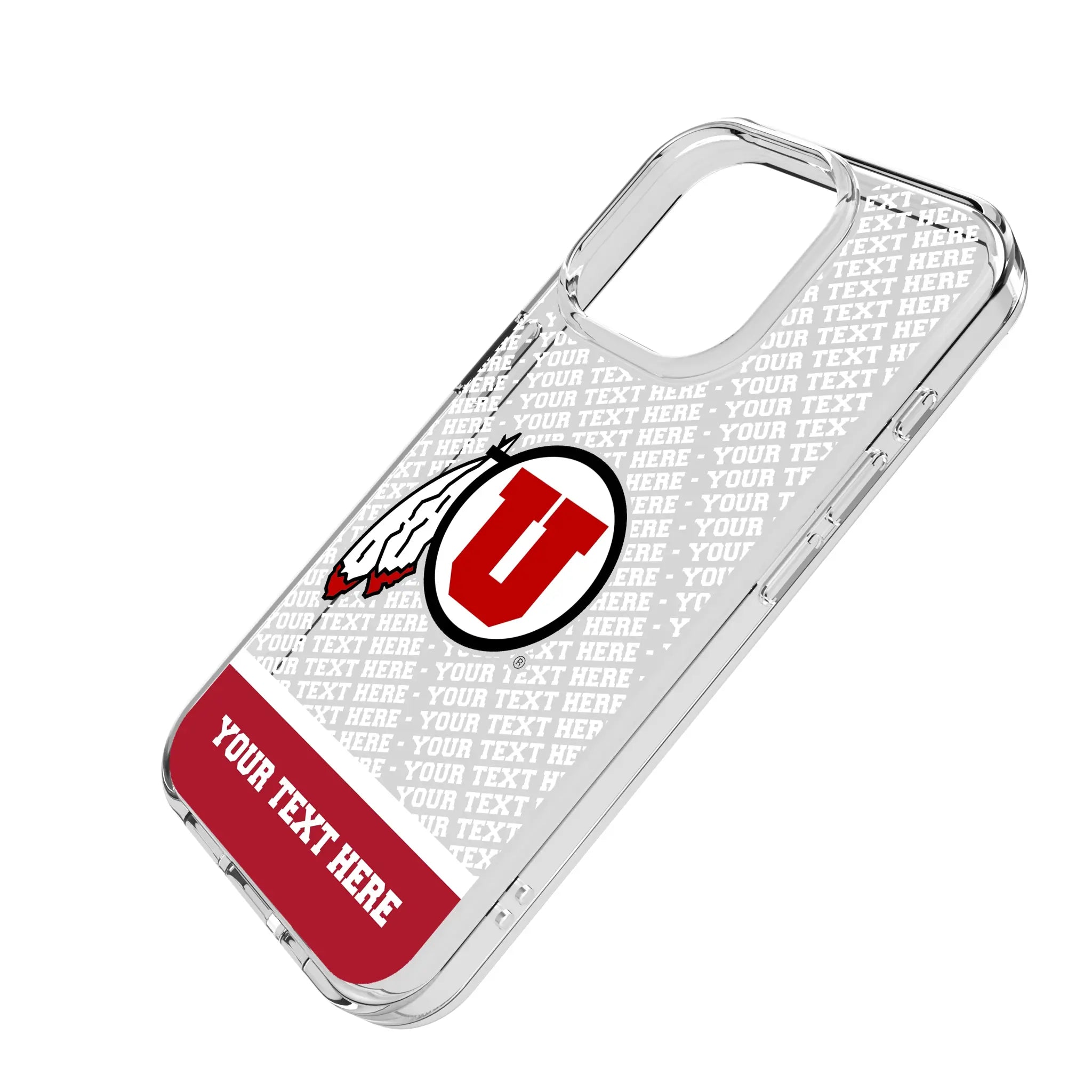 University of Utah Utes Personalized EndZone Plus iPhone Clear Phone Case for Apple iPhone - Isometric View