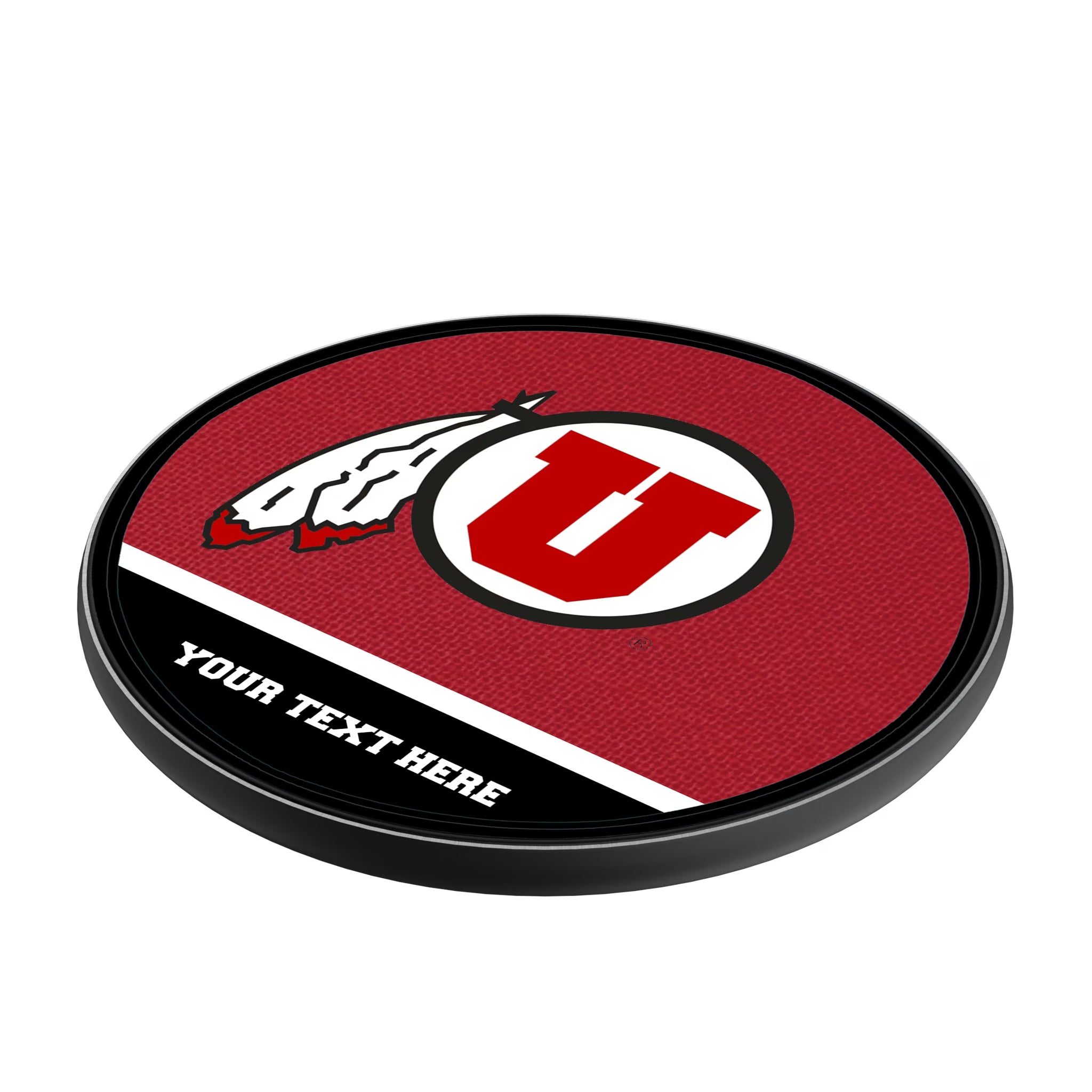 University of Utah Utes Personalized Endzone Solid 15-Watt Wireless Charger - Isometric View