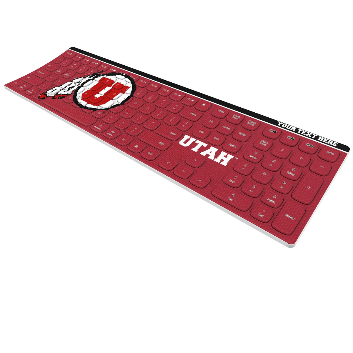 University of Utah Utes Personalized Endzone Solid KKB605 Curved Wireless Keyboard - Isometric View