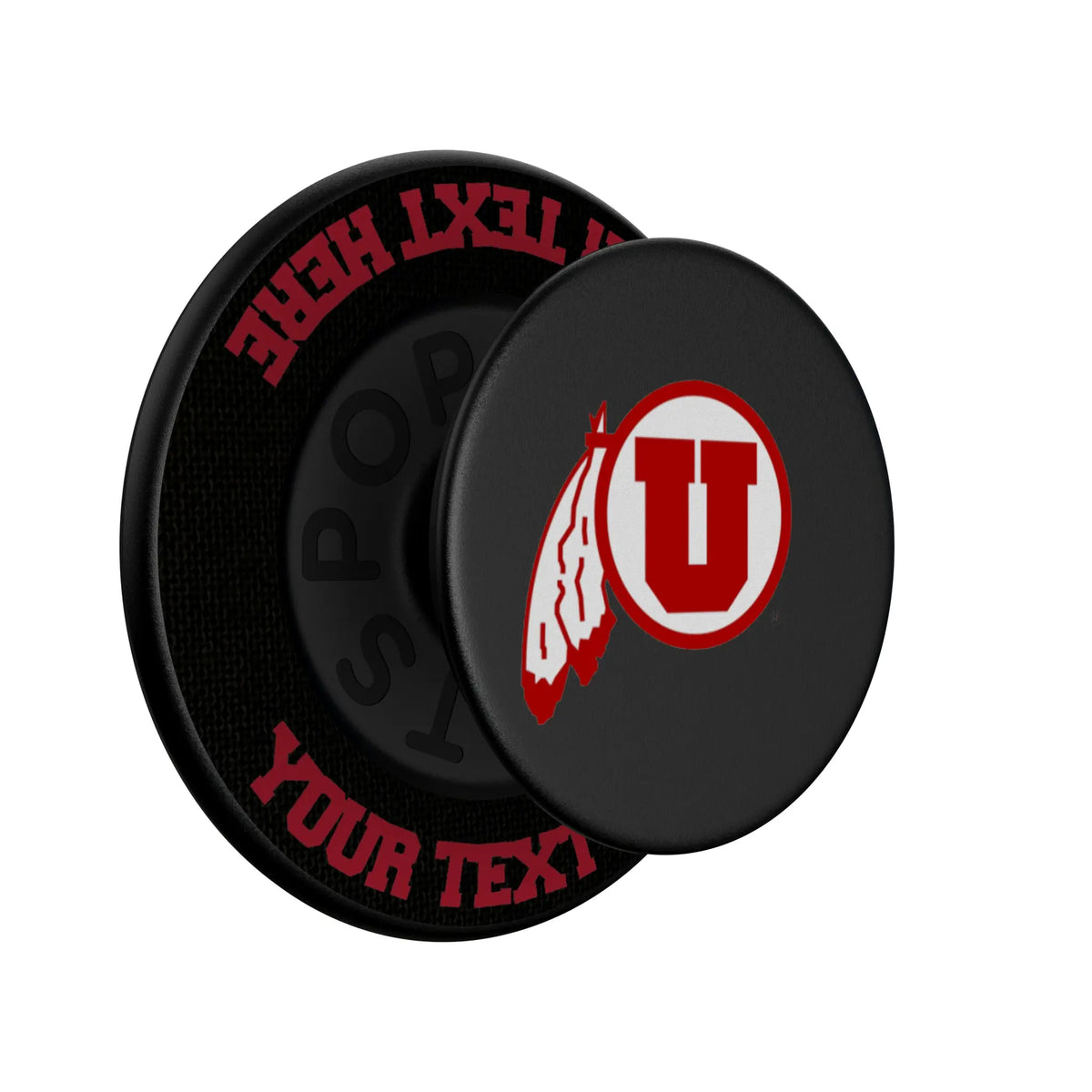University of Utah Utes Personalized Endzone Solid Popsockets Round Magnetic - Isometric View