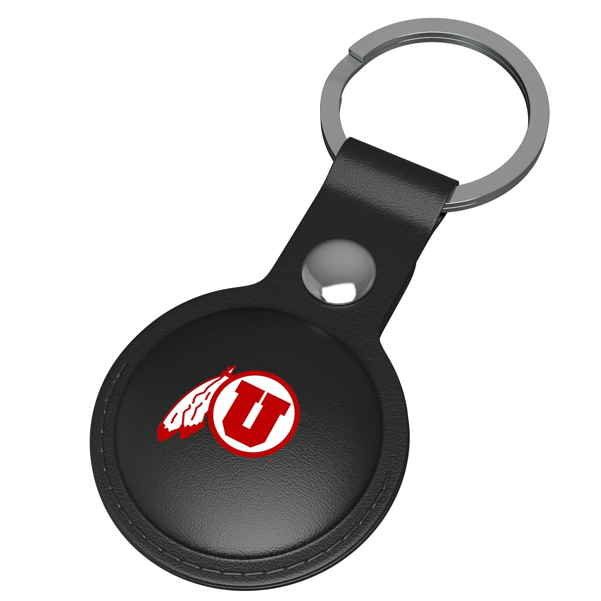University of Utah Utes Personalized Insignia AirTag Black Airtag Holder - Isometric View
