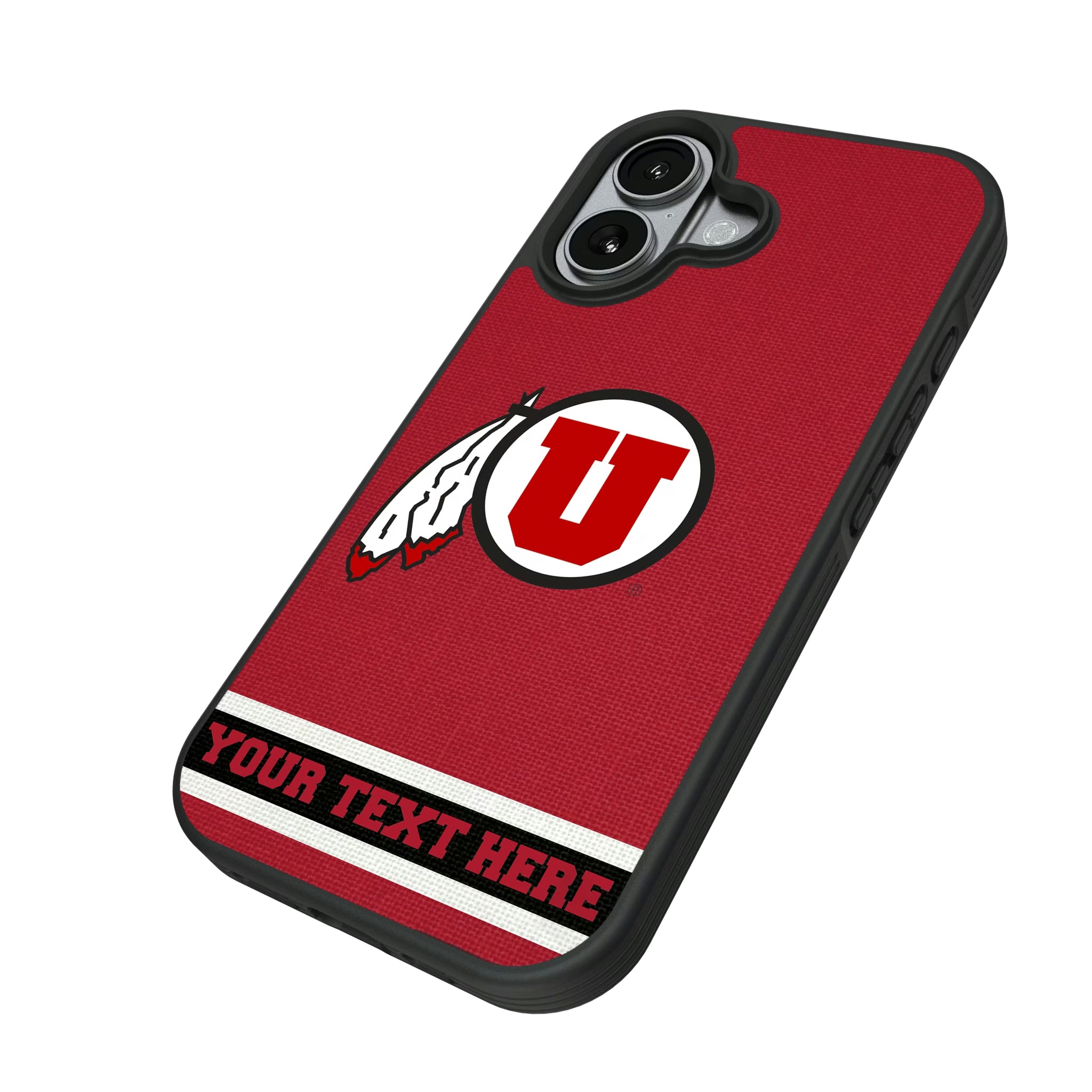 University of Utah Utes Personalized Stripe iPhone Bump Phone Case for Apple iPhone - Isometric View#Device_iPhone 17