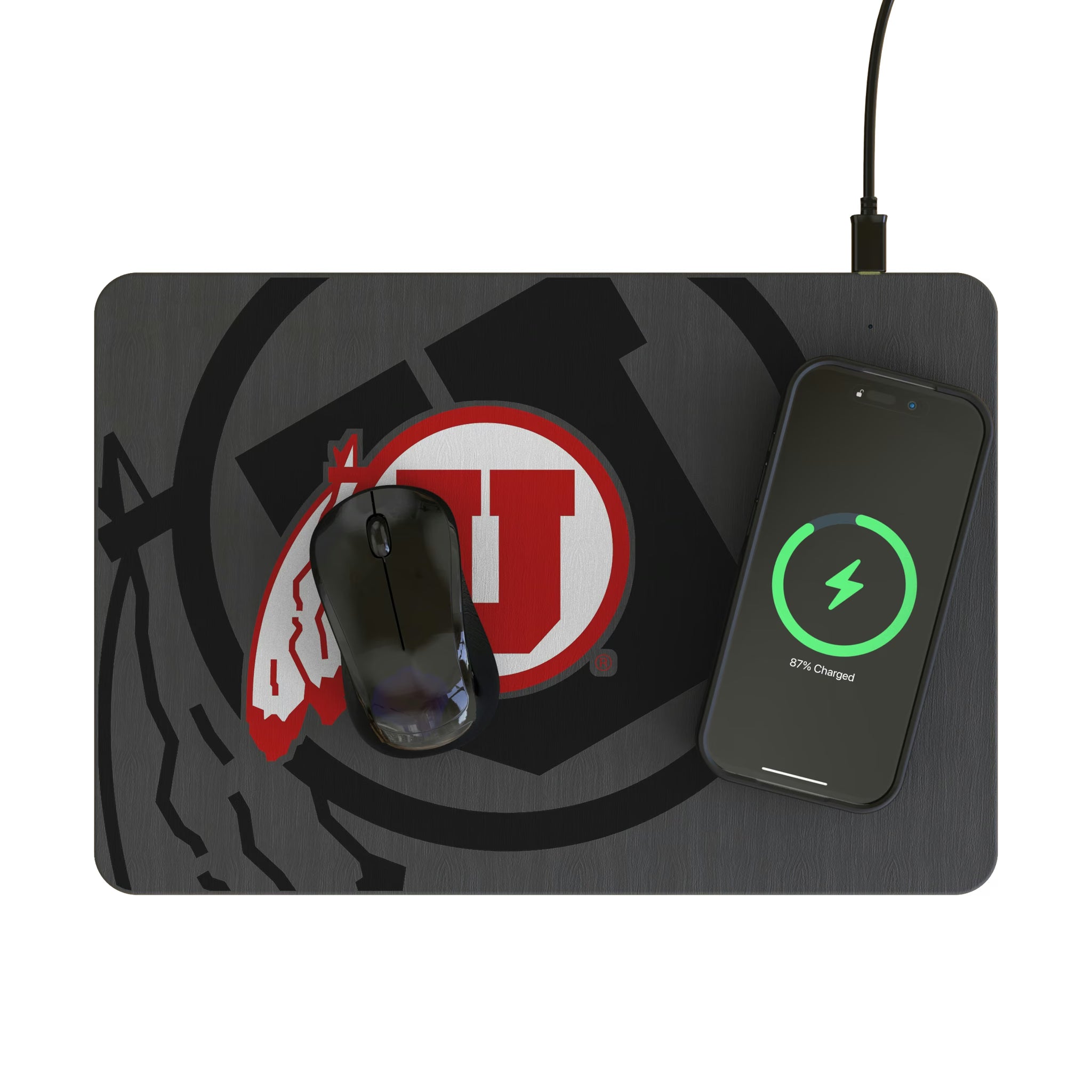 University of Utah Utes Personalized Tilt 15-Watt Wireless Charger and Mouse Pad - Lifestyle