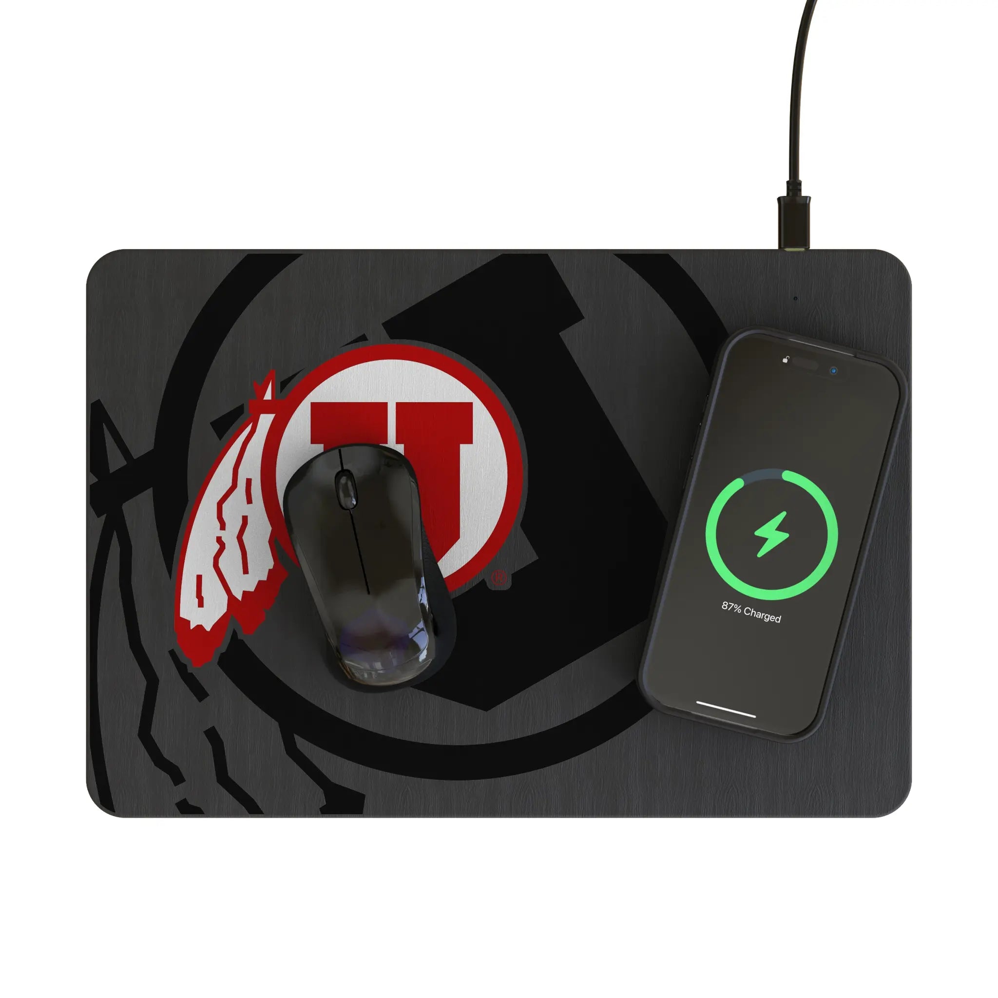 University of Utah Utes Personalized Tilt 15-Watt Wireless Charger and Mouse Pad - Lifestyle
