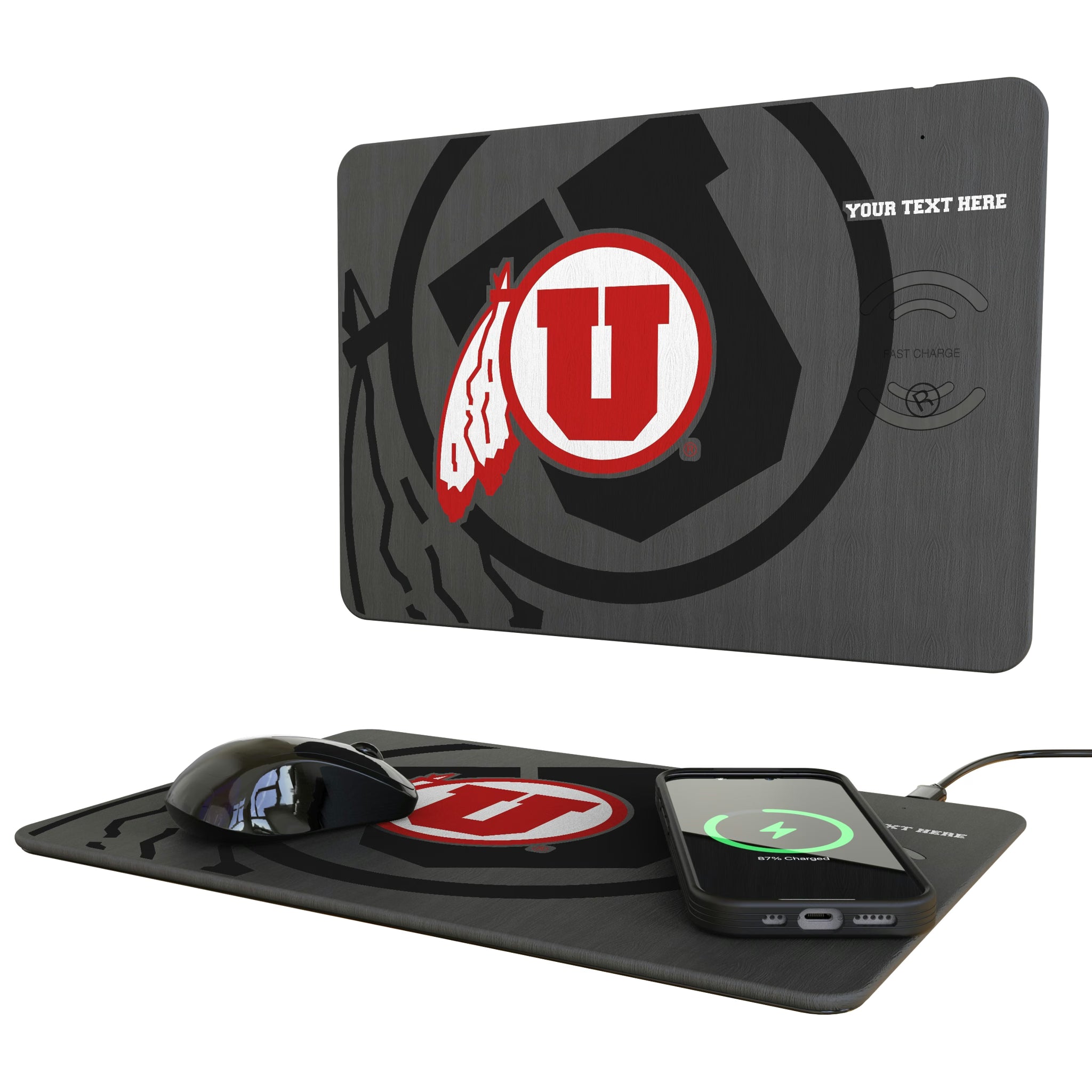 University of Utah Utes Personalized Tilt 15-Watt Wireless Charger and Mouse Pad