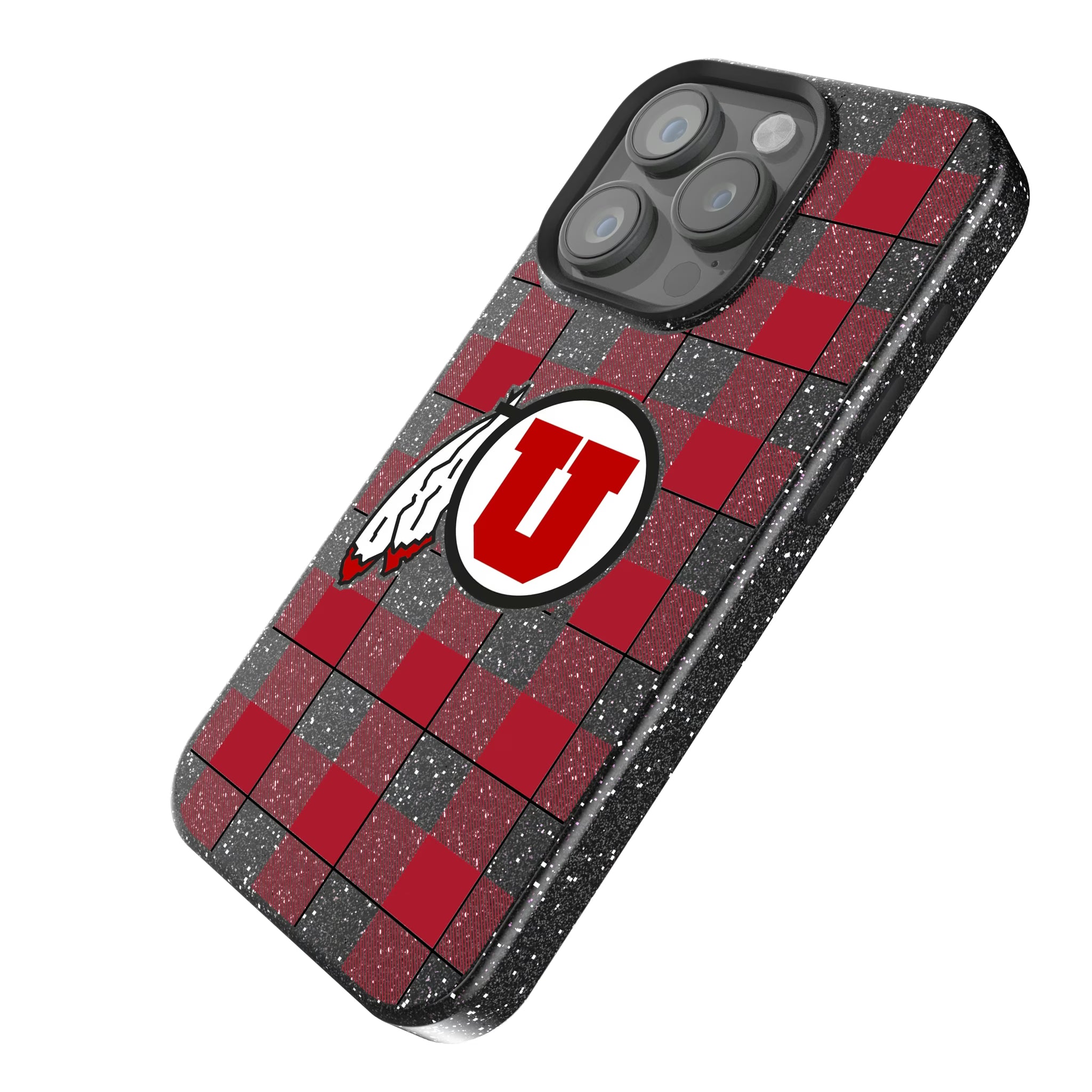 University of Utah Utes Plaid iPhone Bling Phone Case for Apple iPhone - Isometric View