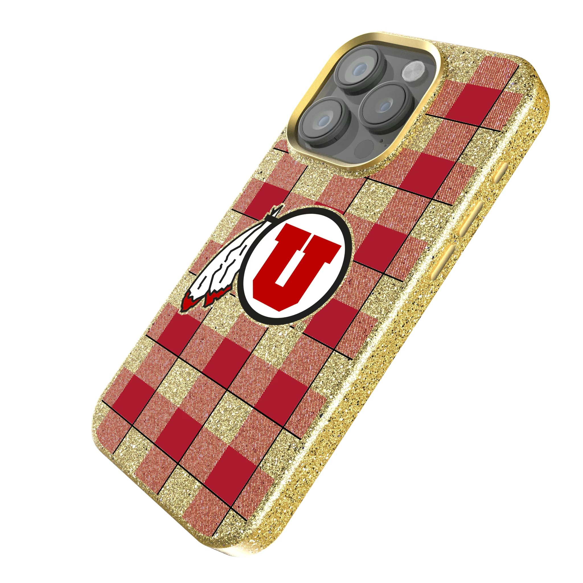 University of Utah Utes Plaid iPhone Bling Phone Case for Apple iPhone - Isometric View