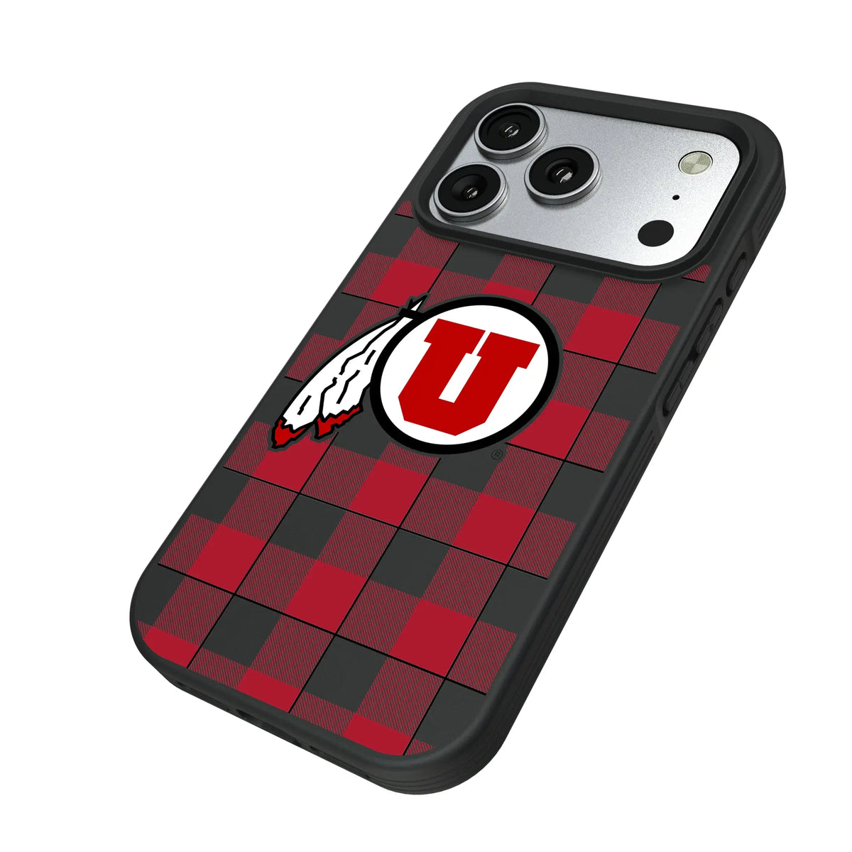 University of Utah Utes Plaid iPhone Bump Phone Case for Apple iPhone - Isometric View#Device_iPhone 17 Pro