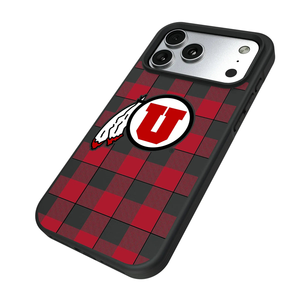 University of Utah Utes Plaid iPhone Bump Phone Case for Apple iPhone - Isometric View#Device_iPhone 17 Pro Max