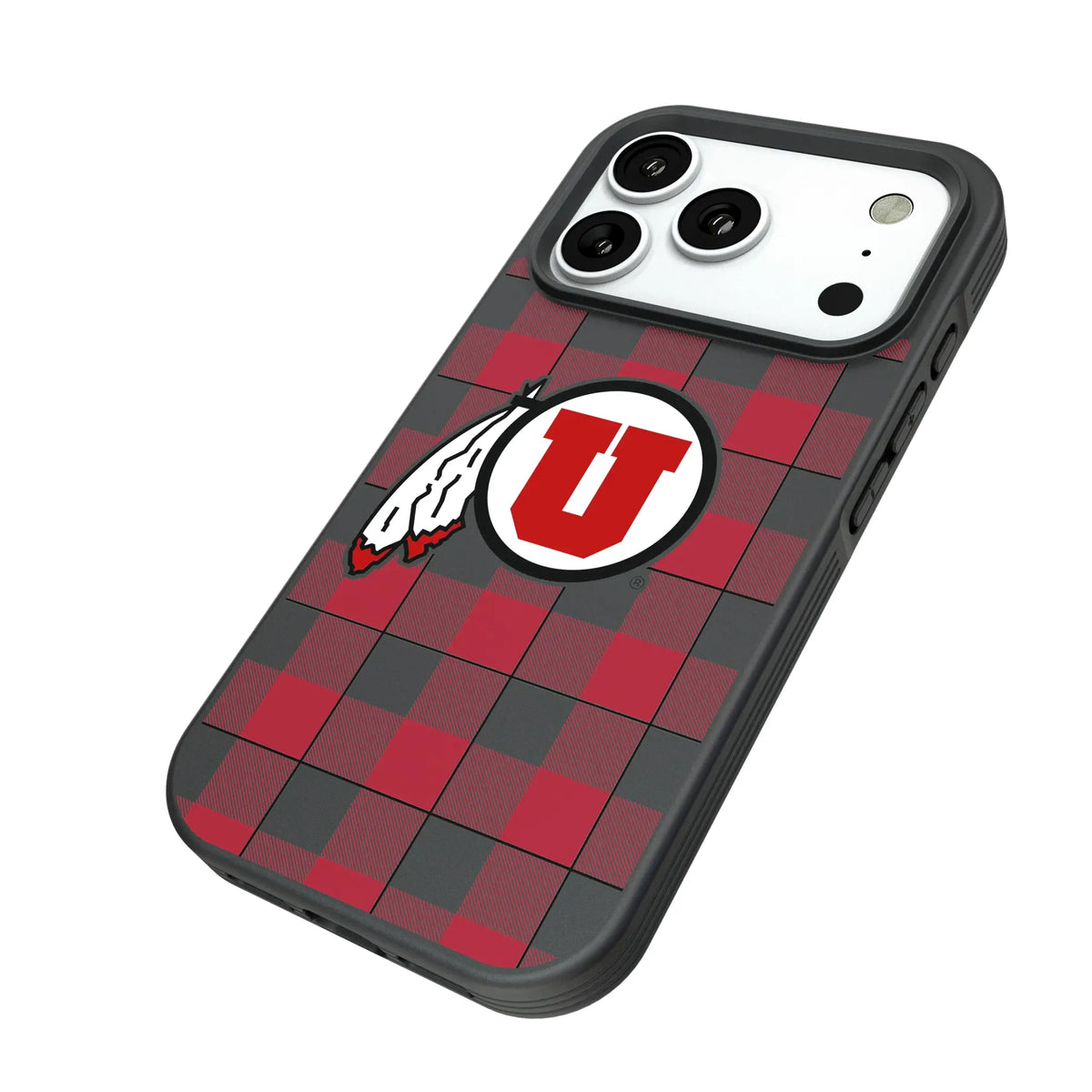 University of Utah Utes Plaid iPhone Bump Phone Case for Apple iPhone - Isometric View#Device_iPhone 18 Pro