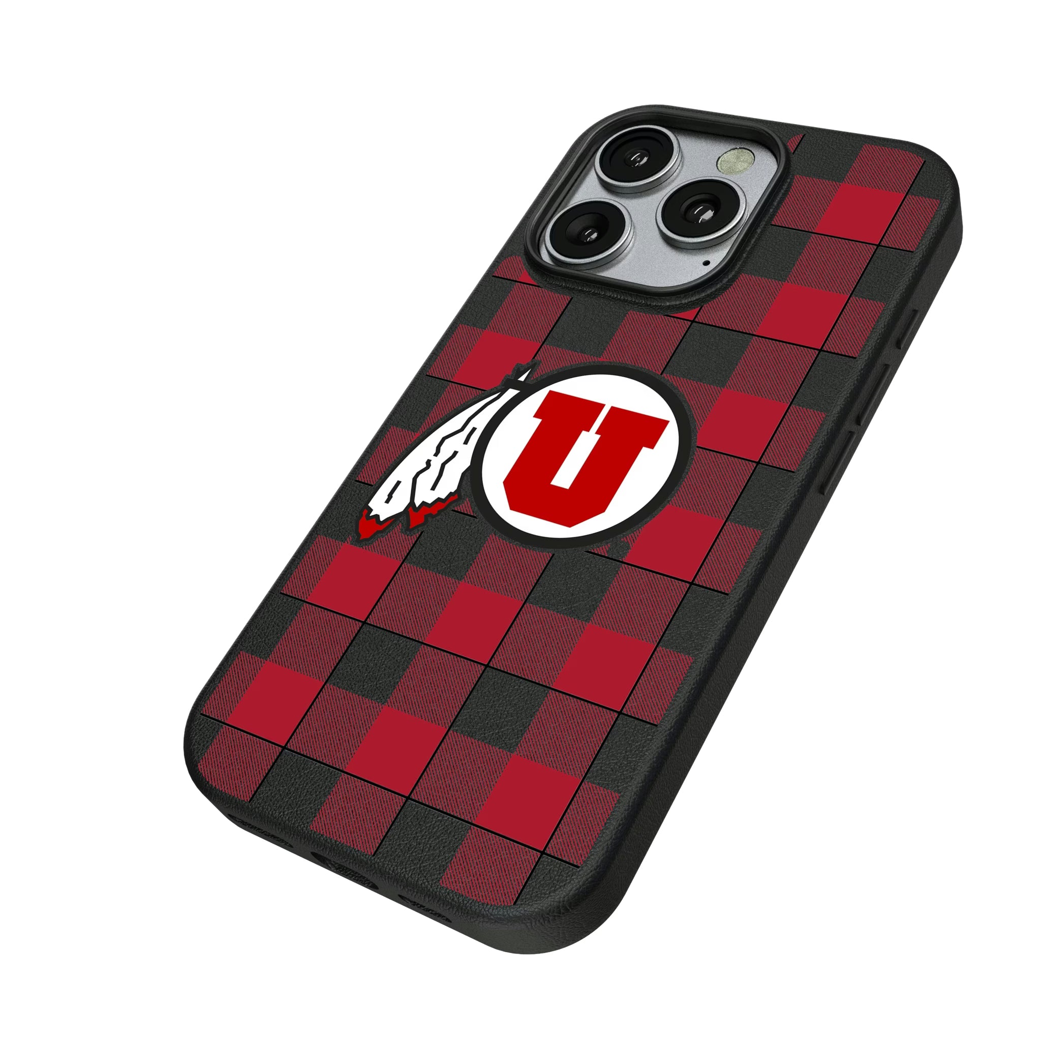 University of Utah Utes Plaid iPhone MagSafe Compatible Phone Case for Apple iPhone - Isometric View