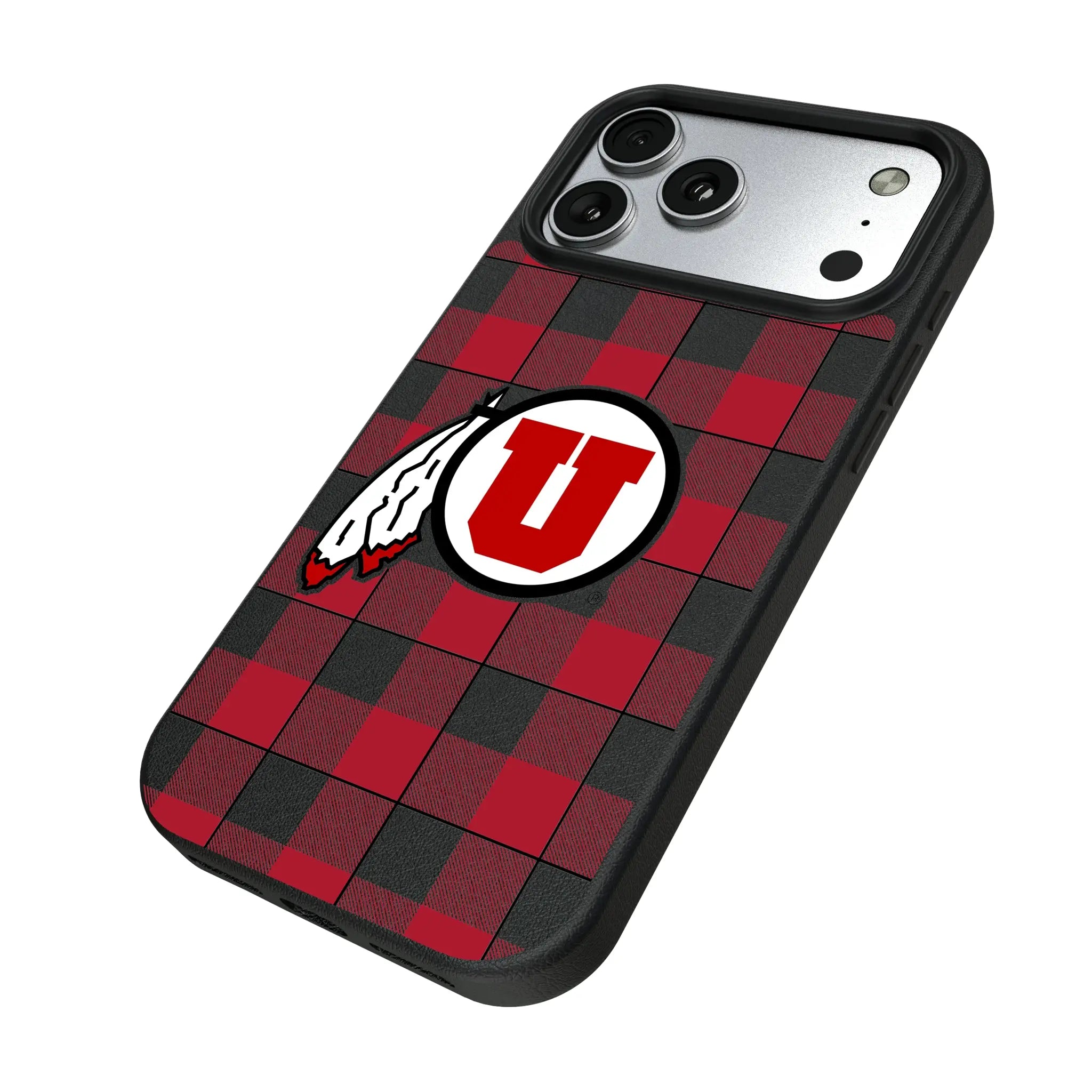 University of Utah Utes Plaid iPhone MagSafe Compatible Phone Case for Apple iPhone - Isometric View#Device_iPhone 17 Pro Max