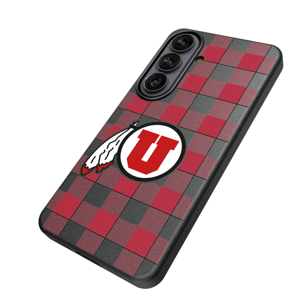 University of Utah Utes Plaid Galaxy MagSafe Compatible Phone Case for Samsung Galaxy - Isometric View#Device_Galaxy S26