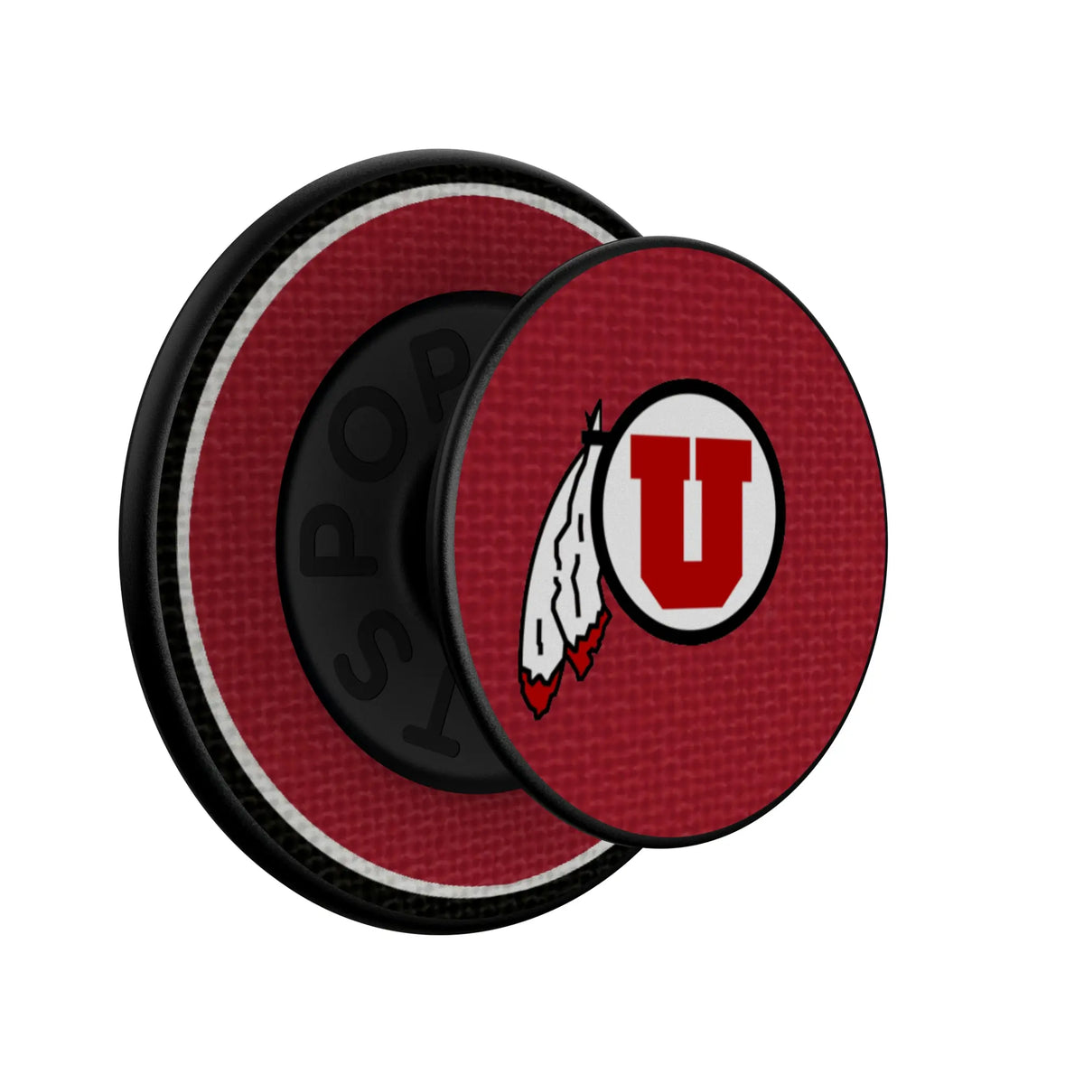 University of Utah Utes Stripe Popsockets Round Magnetic - Isometric View