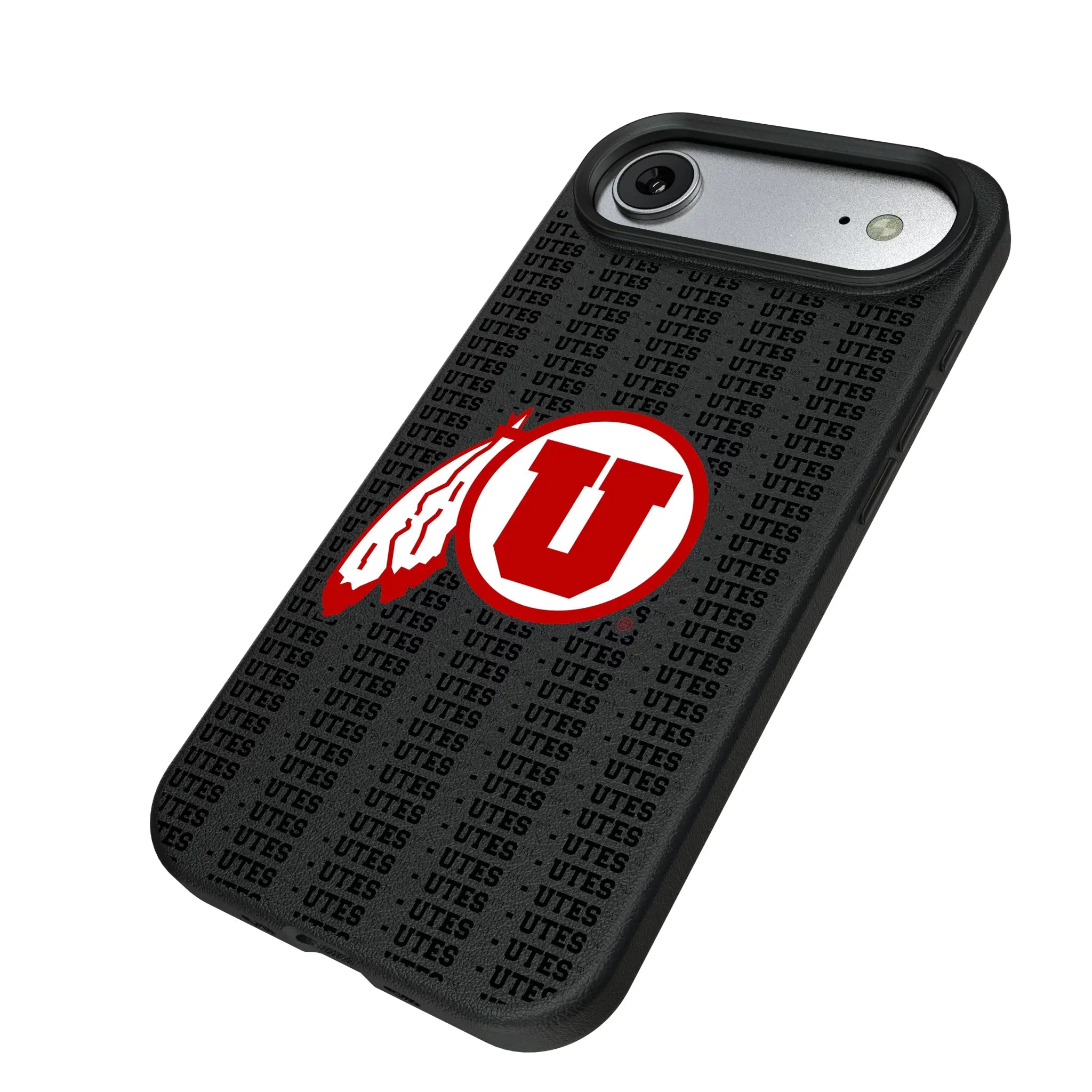 University of Utah Utes Text Backdrop iPhone MagSafe Compatible Phone Case for Apple iPhone - Isometric View#Device_iPhone Air