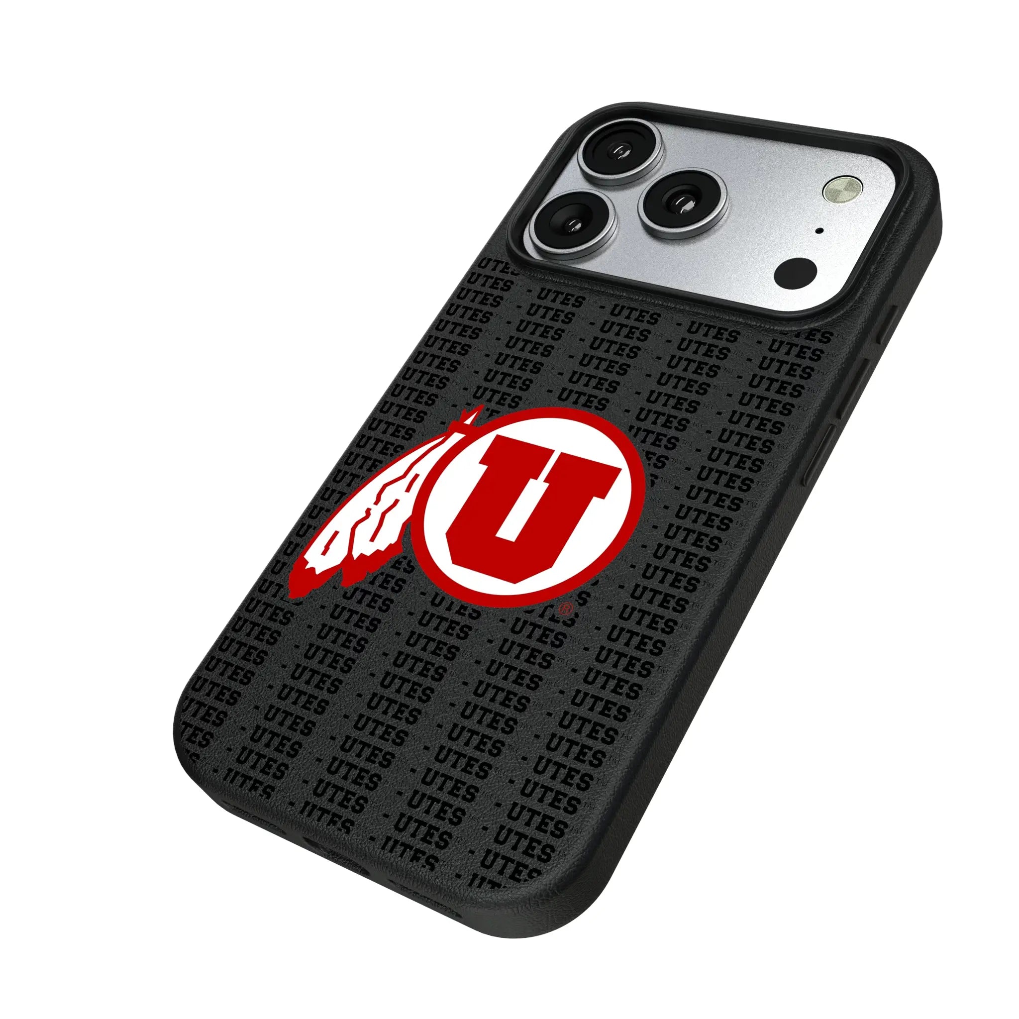 University of Utah Utes Text Backdrop iPhone MagSafe Compatible Phone Case for Apple iPhone - Isometric View#Device_iPhone 17 Pro