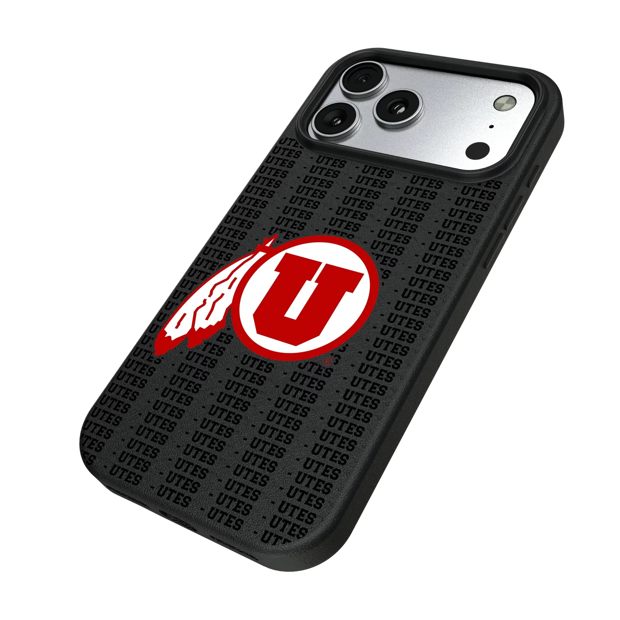 University of Utah Utes Text Backdrop iPhone MagSafe Compatible Phone Case for Apple iPhone - Isometric View#Device_iPhone 17 Pro Max